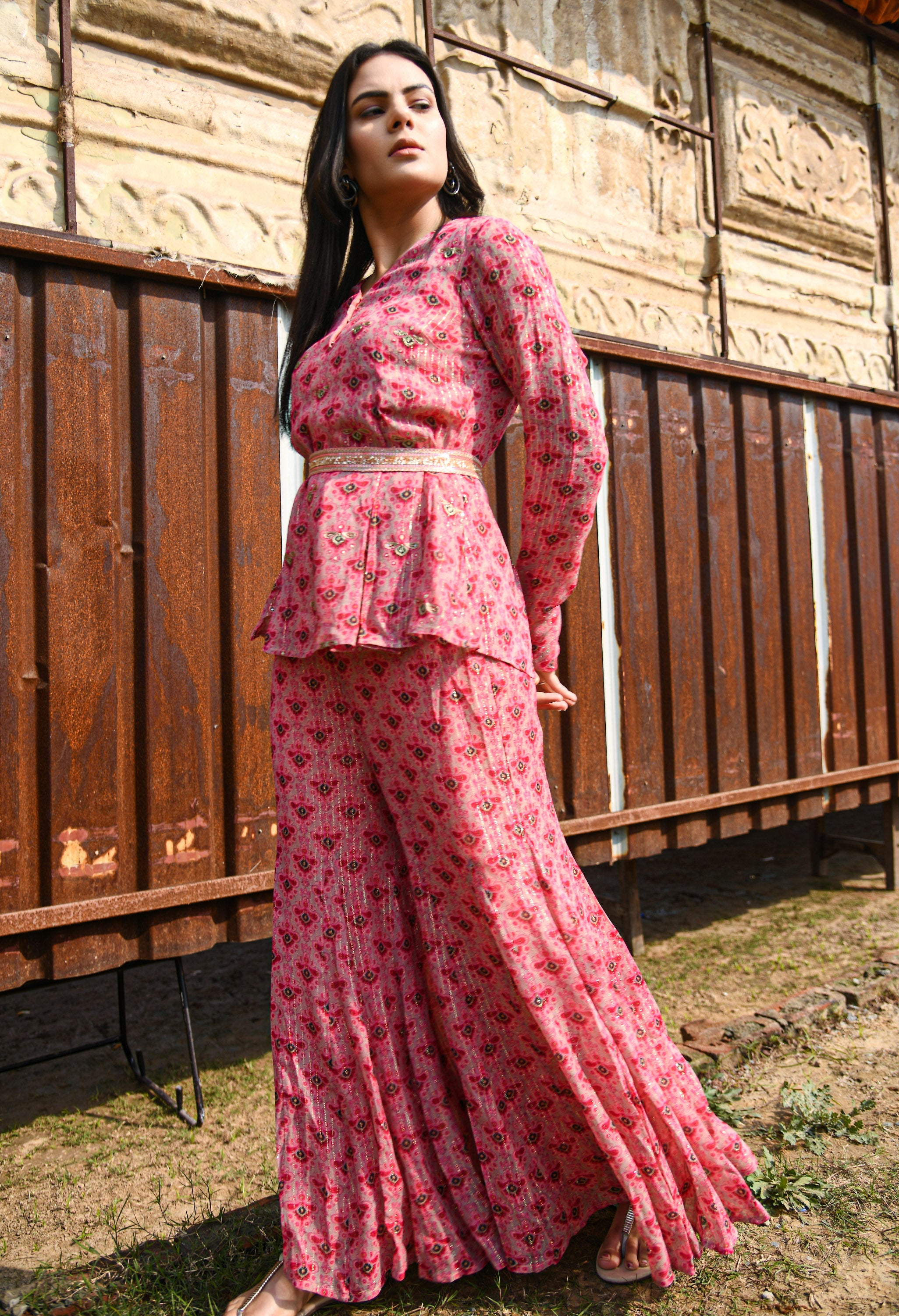 PEPLUM TOP WITH PALAZOO SET