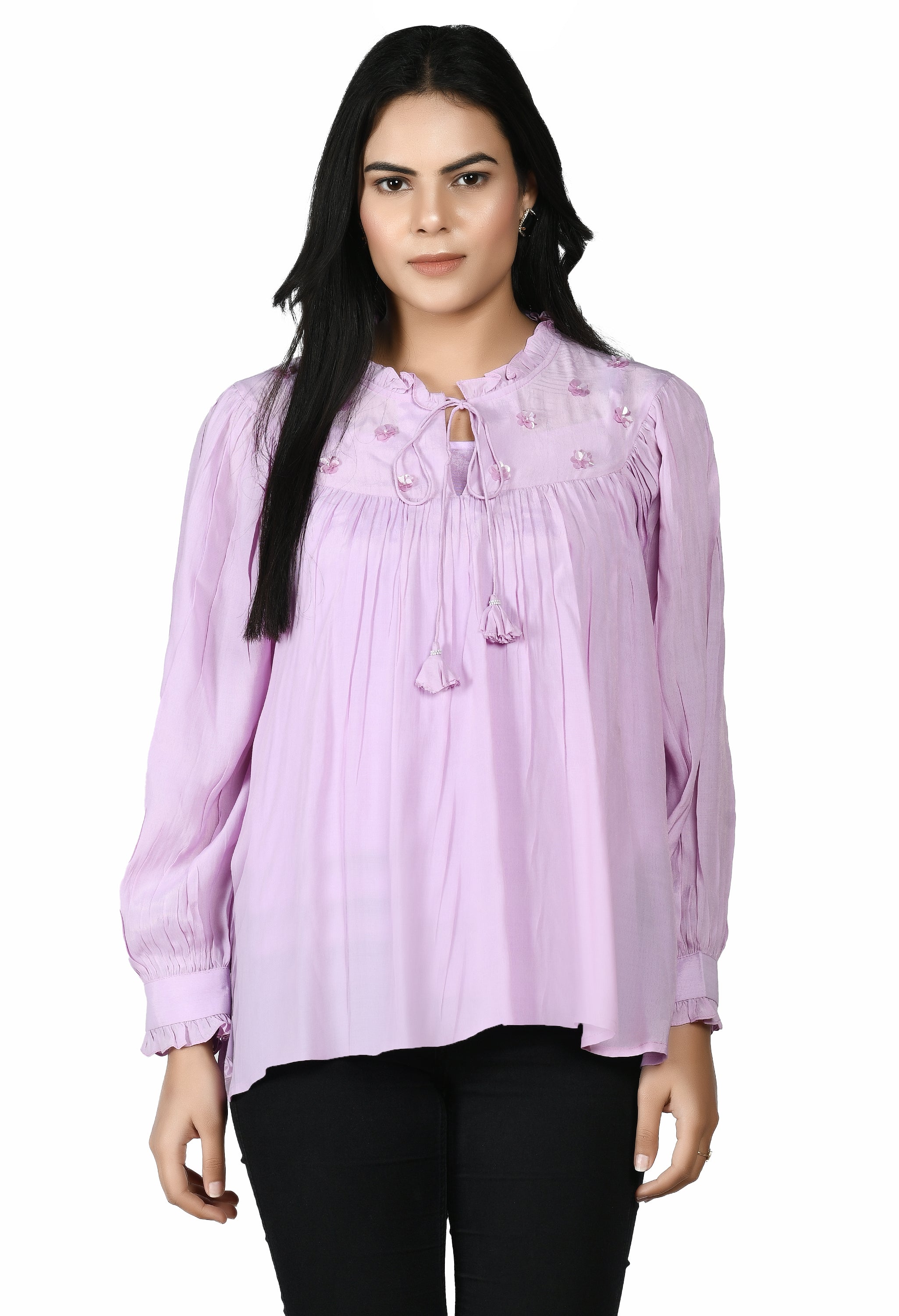Crips Crepe Lavender Top | Lavender Crepe Top for Women