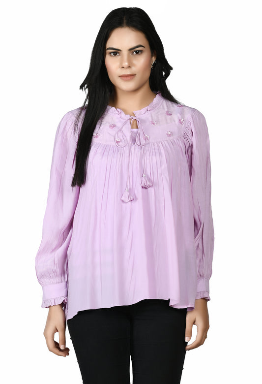 crips-crepe-lavender-top-|-lavender-crepe-top-for-women