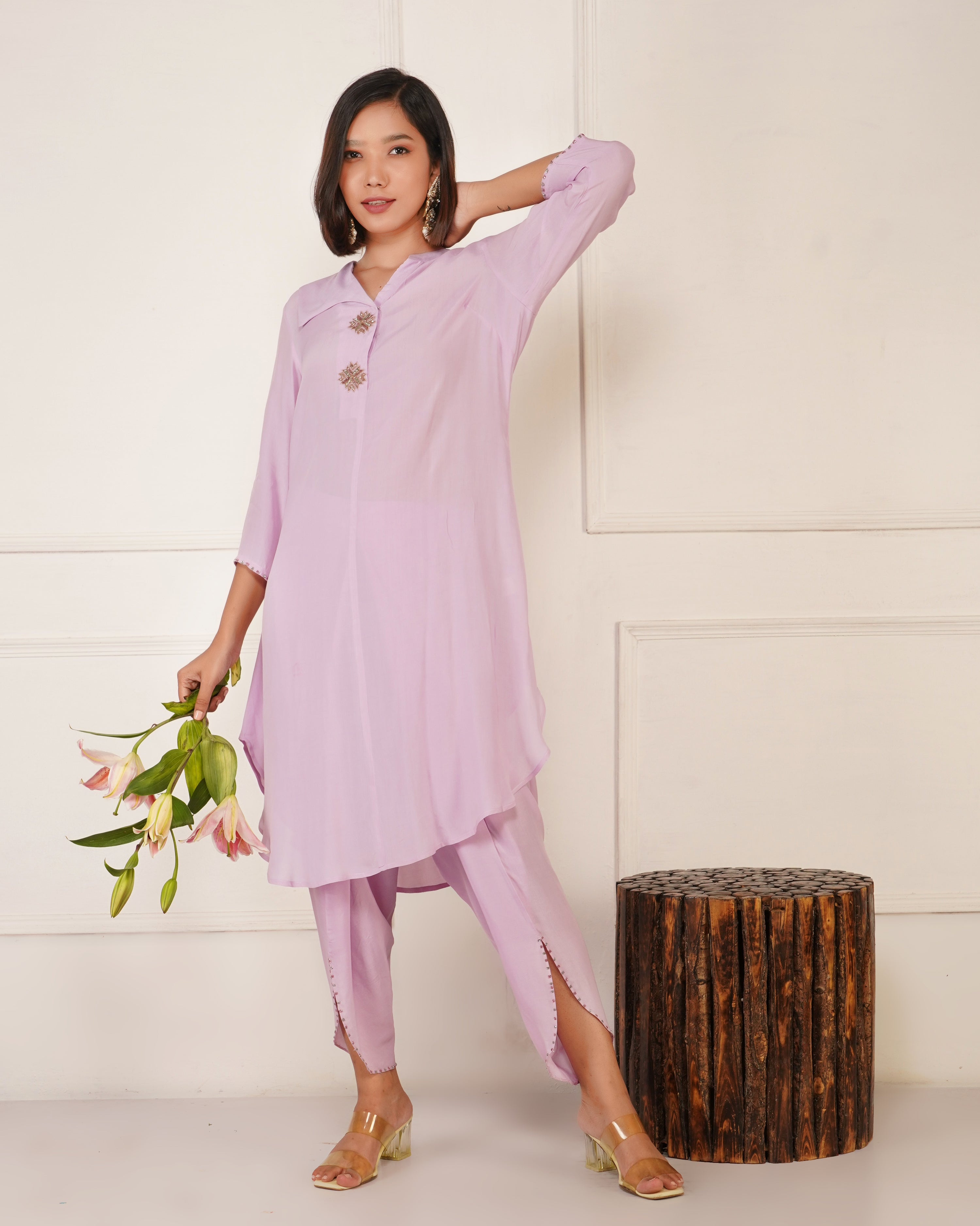 Lavender Beauty Crepe Dhoti Set | Crepe Dhoti Set for women