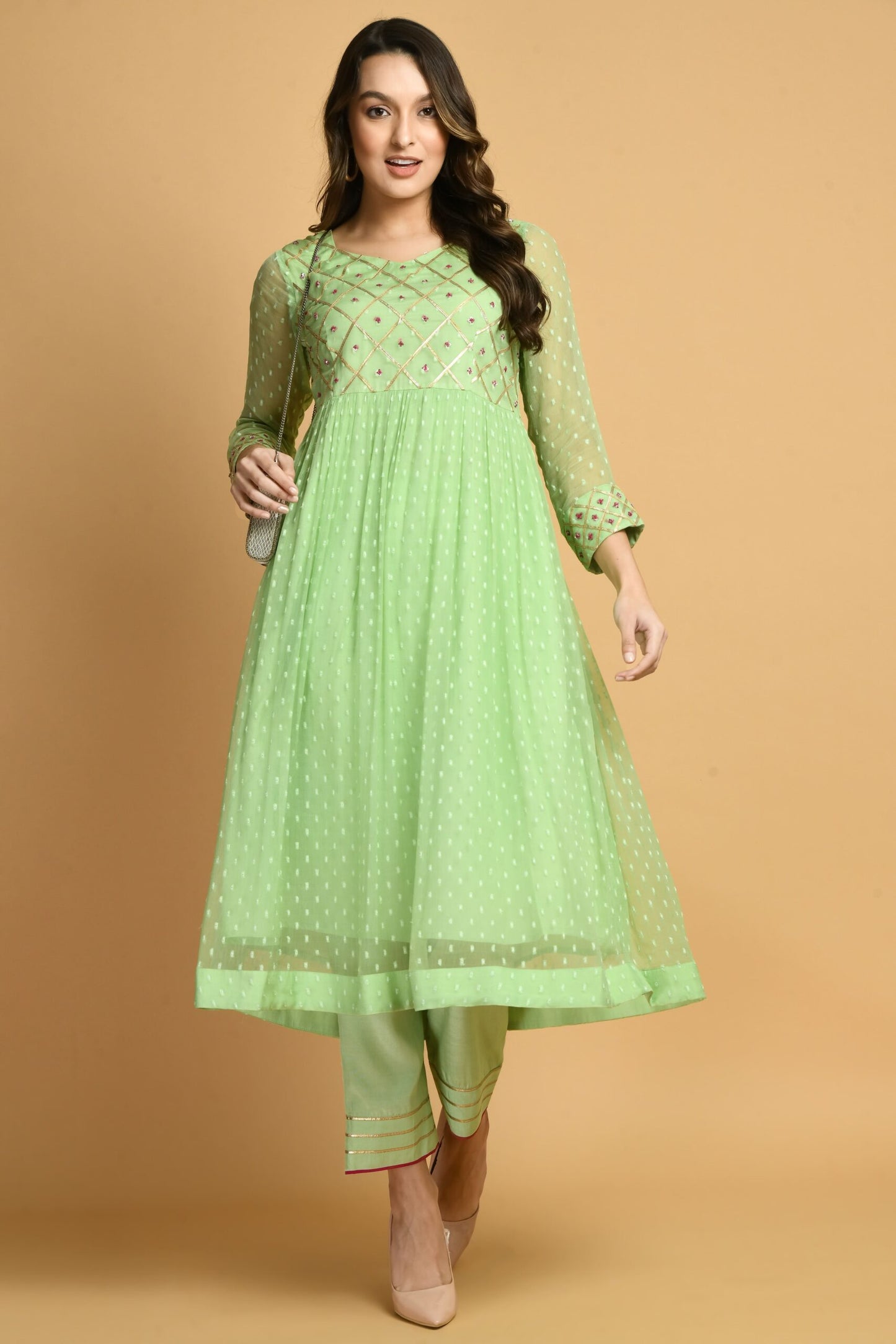 Green Kashida Kurta Set | Women Green Kurta Sets online