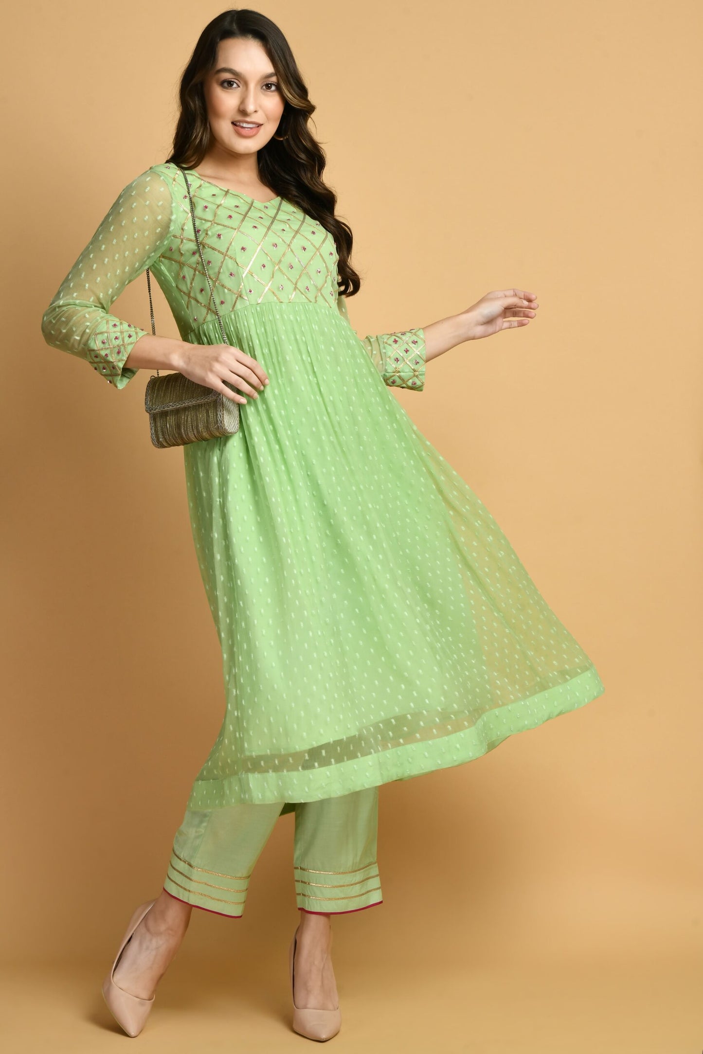 Green Kashida Kurta Set | Women Green Kurta Sets online