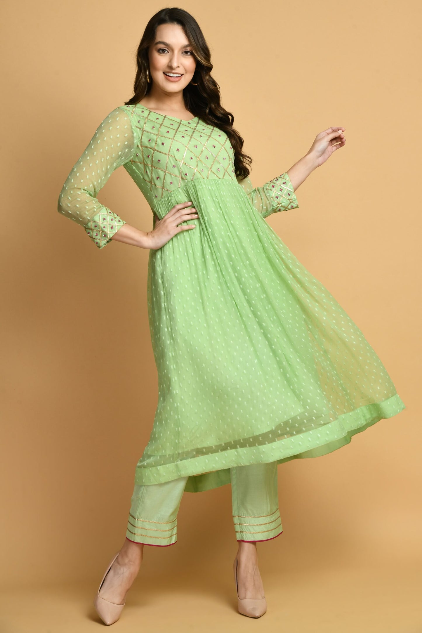 Green Kashida Kurta Set | Women Green Kurta Sets online