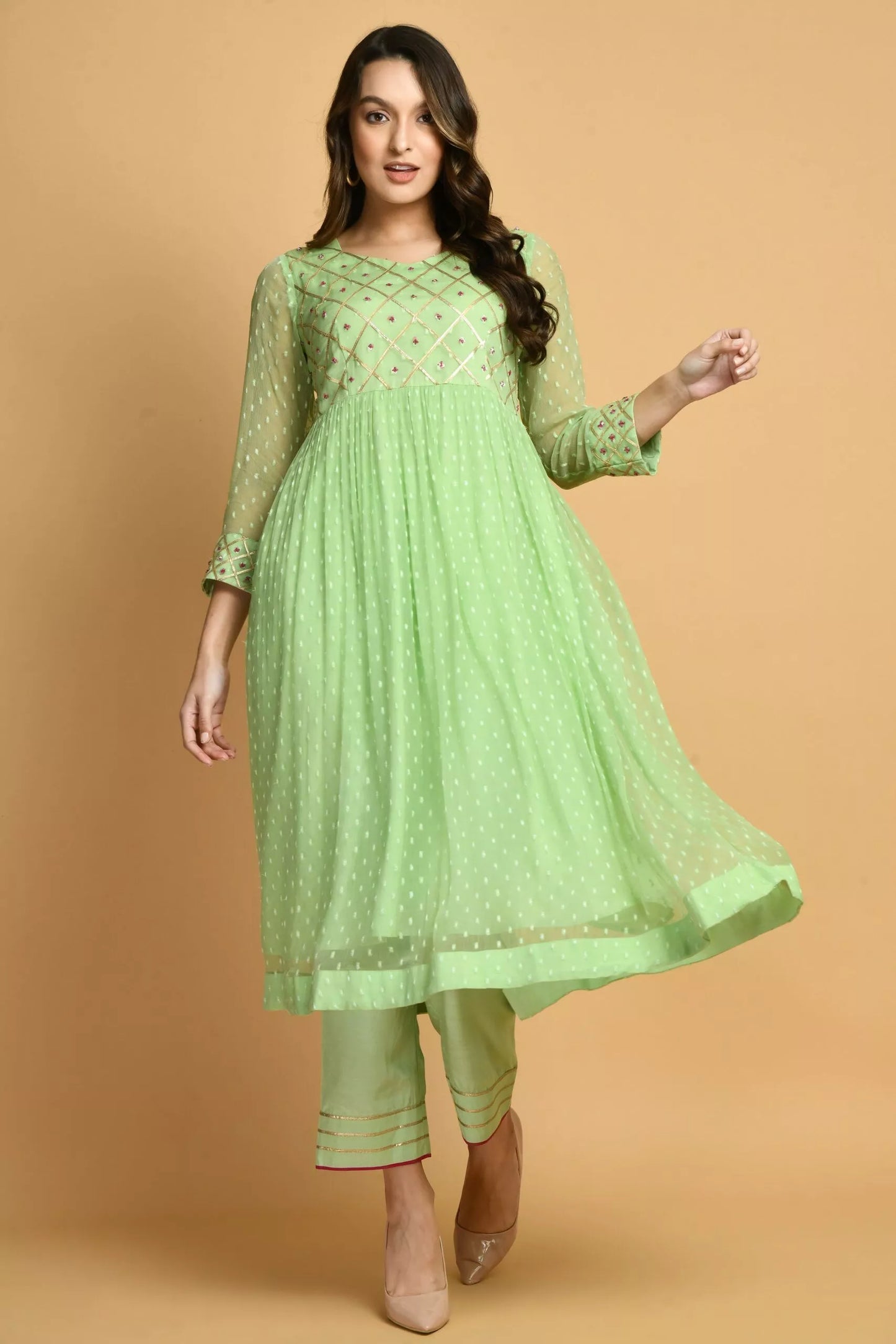 Green Kashida Kurta Set | Women Green Kurta Sets online