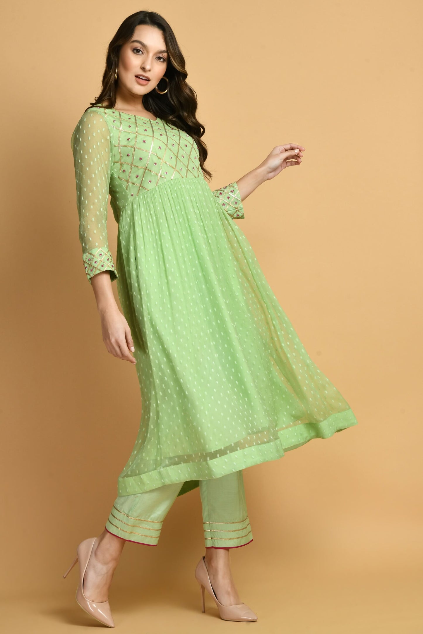 Green Kashida Kurta Set | Women Green Kurta Sets online