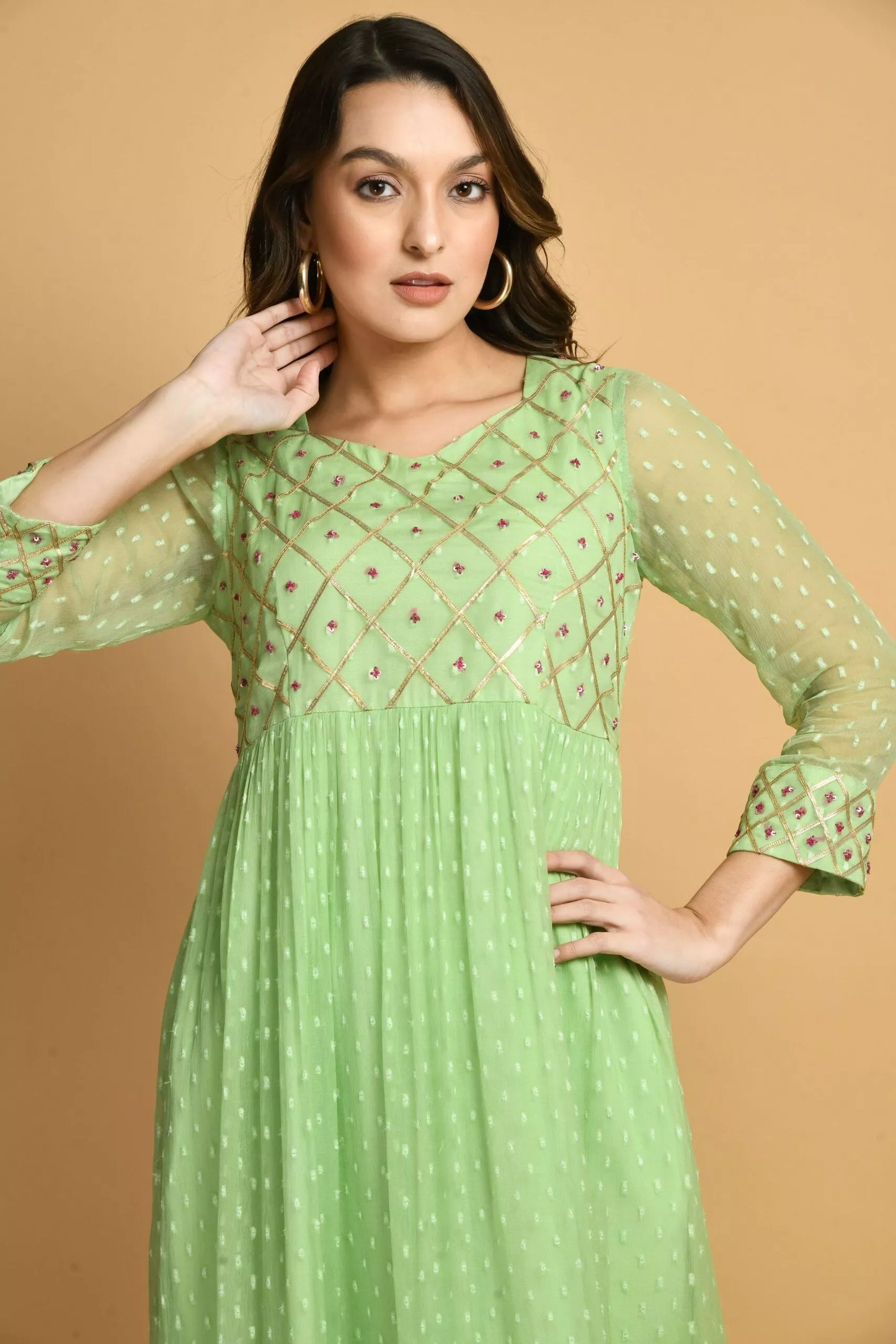 Green Kashida Kurta Set | Women Green Kurta Sets online