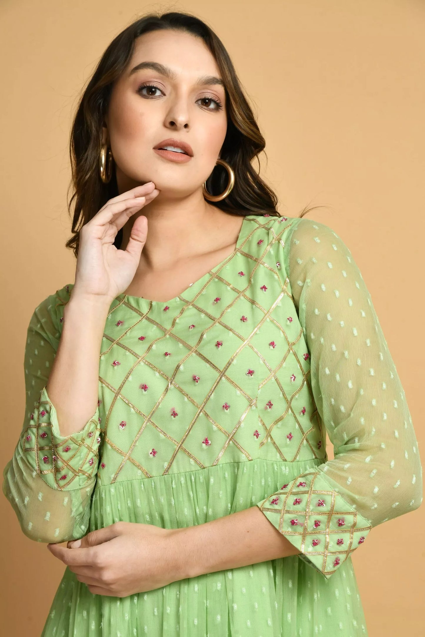 Green Kashida Kurta Set | Women Green Kurta Sets online