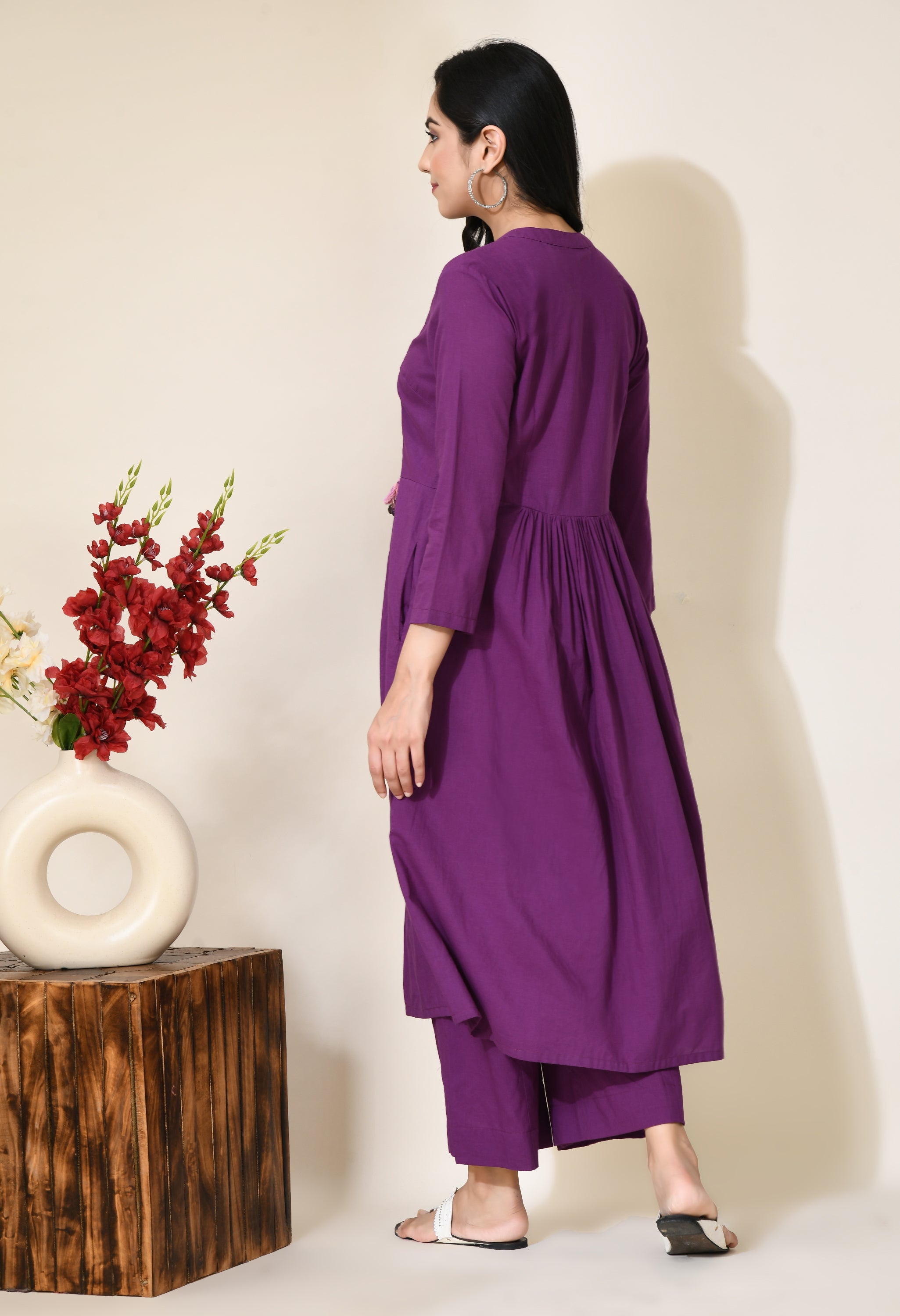 Plum Purple Hand embroidery Cotton Kurta Set | Hand Embroidered Kurta Set For Women