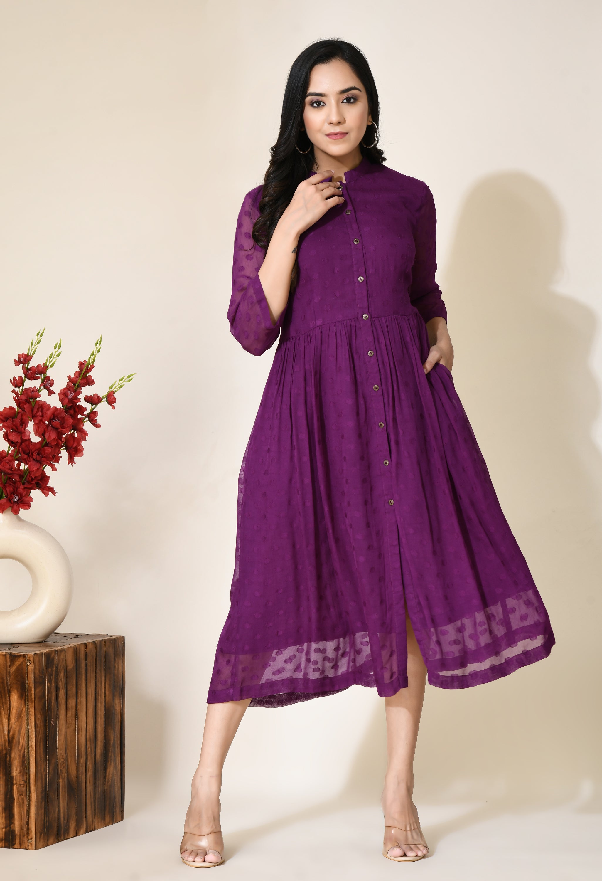 Grape Jelly Fit And Flare Dress | Grape Purple Flare Dress Online