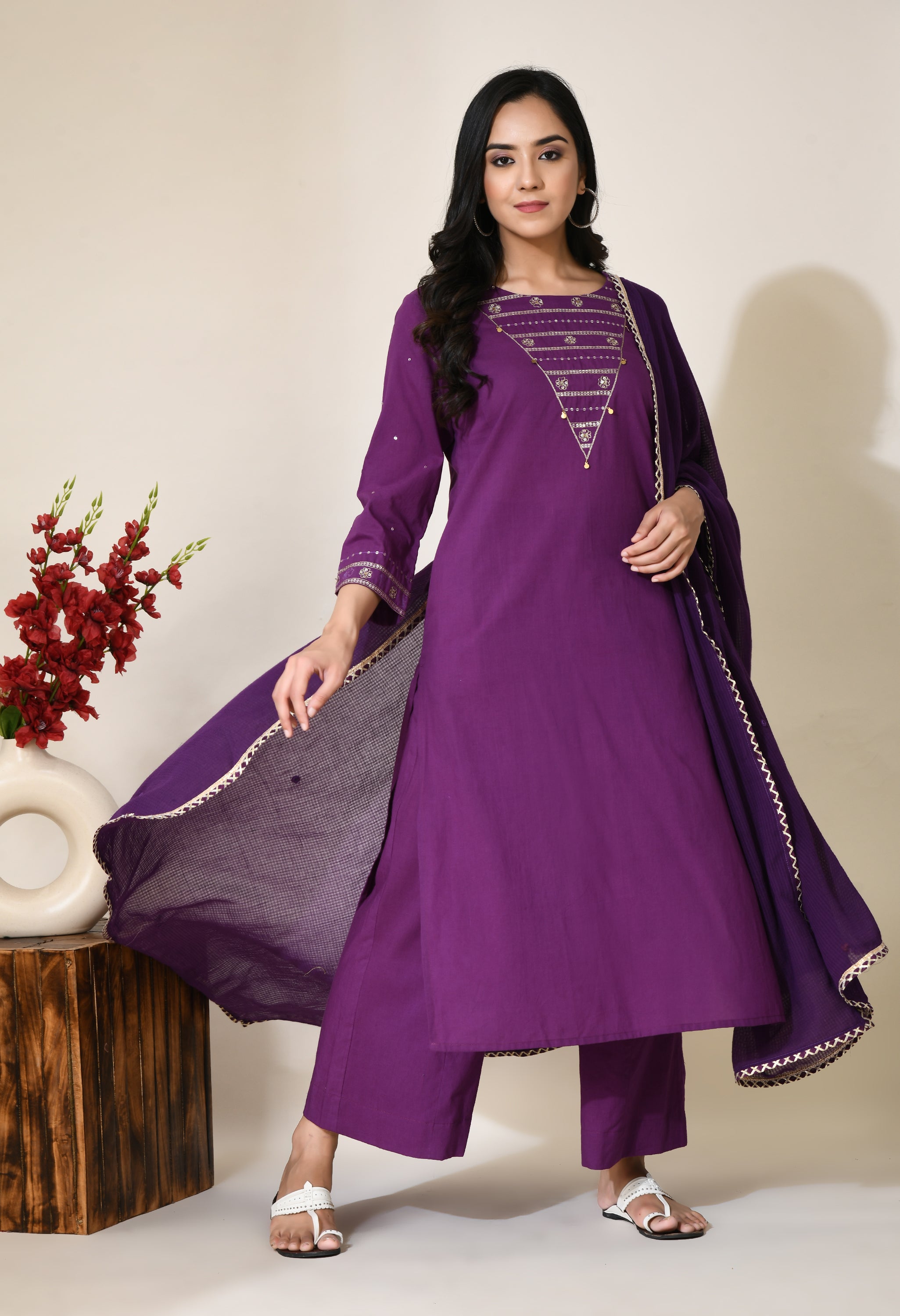 Rangbagh Zari Cotton Kurta Set | Zari Work Kurta Set For Women