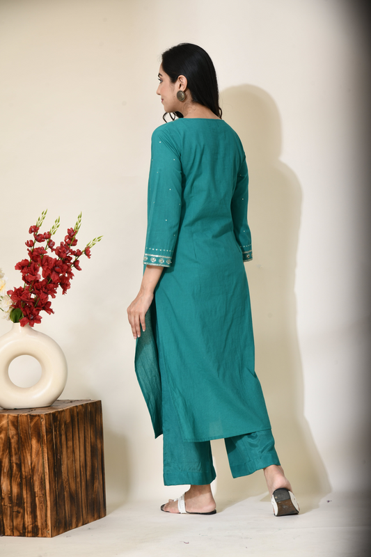 forest-green-aari-zari-work-pure-cotton-kurta-|-green-cotton-kurta-for-women