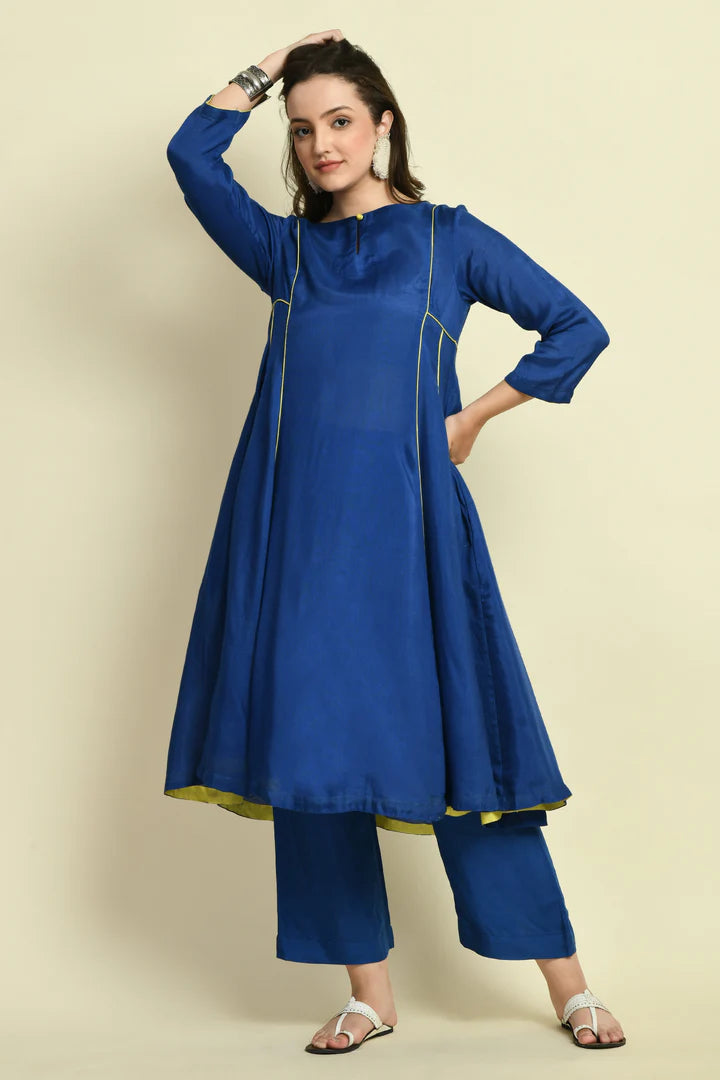 Deep Blue Panel Kurta Only | Trendy Blue Panel Kurtas