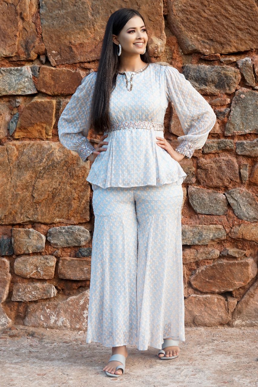 PEPLUM TOP WITH PALAZOO SET