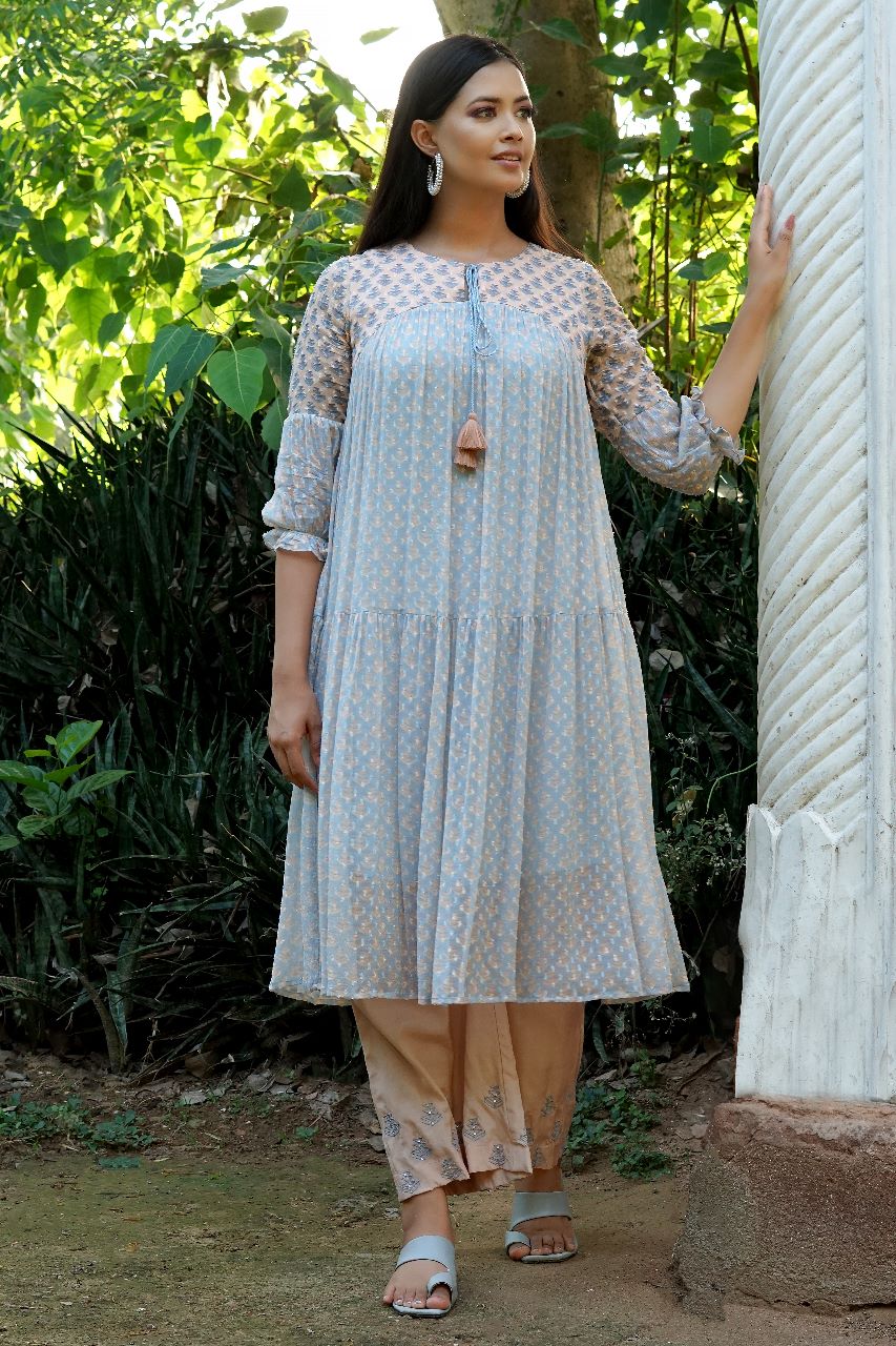 Flared Kurta With Straight Pant | Flared Kurta Set For Women