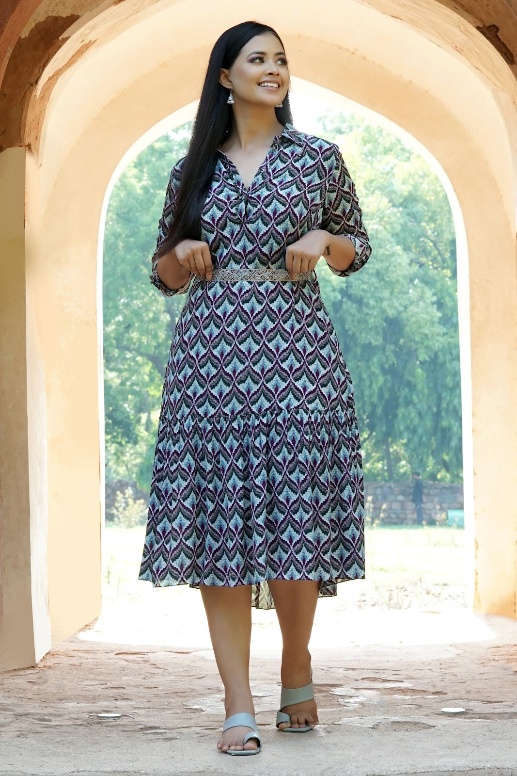 Motif Crape Dress | Crepe Dresses Online for Women