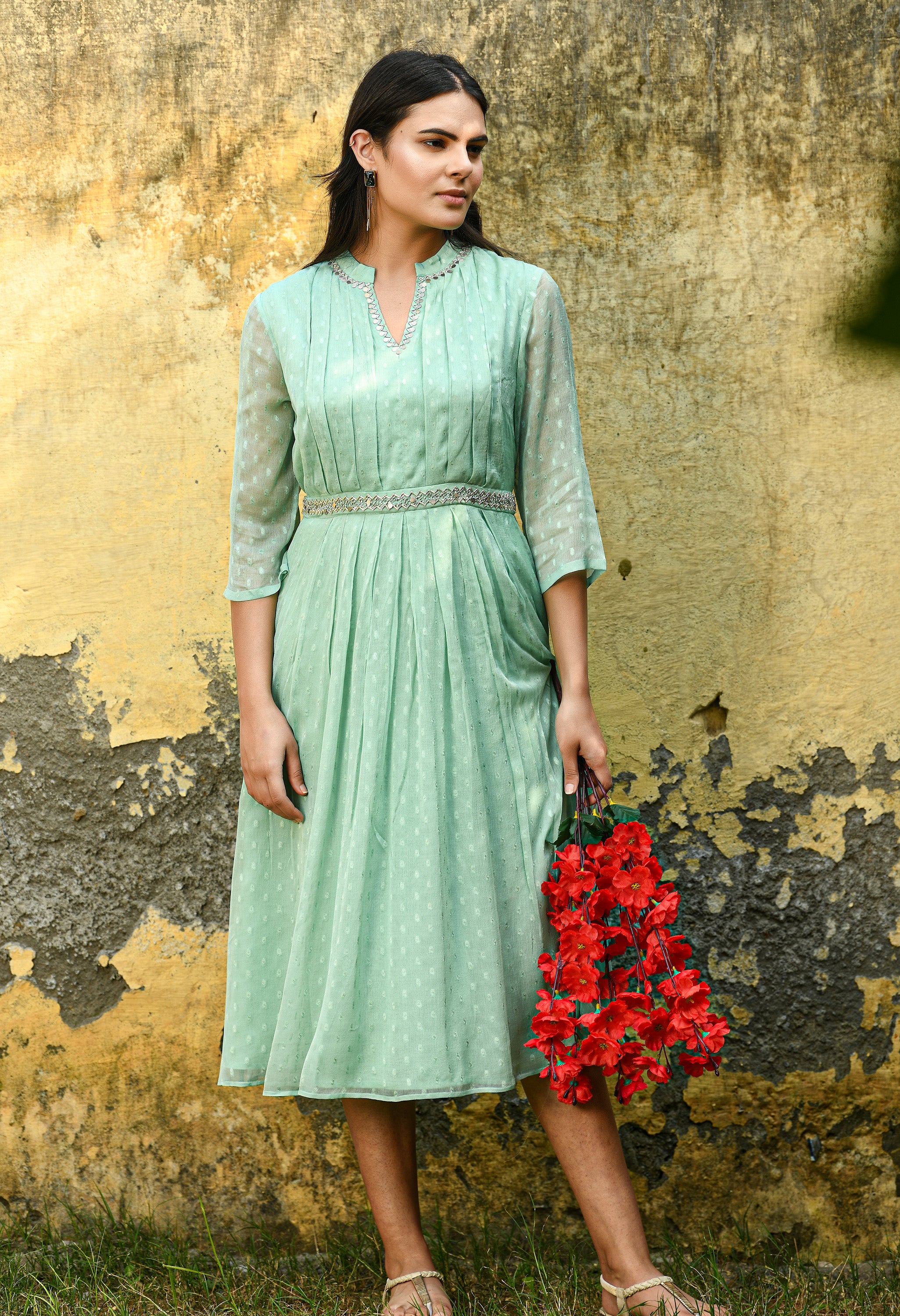 Hand Embroidered Blue Dress.