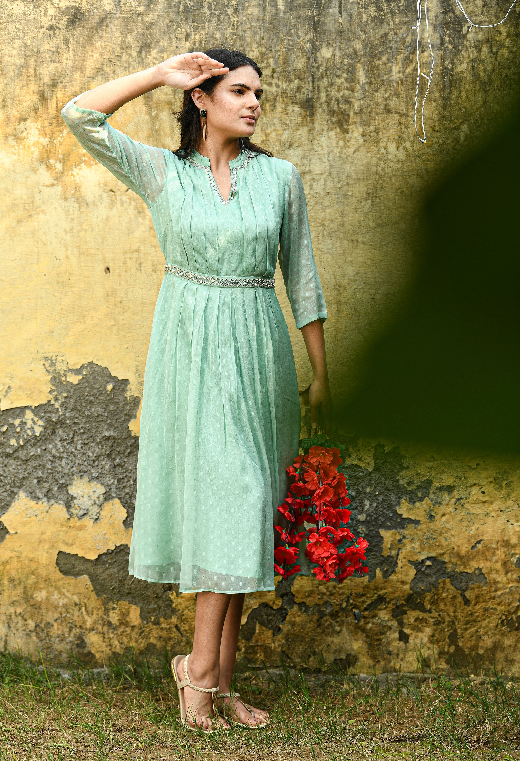 Hand Embroidered Blue Dress.