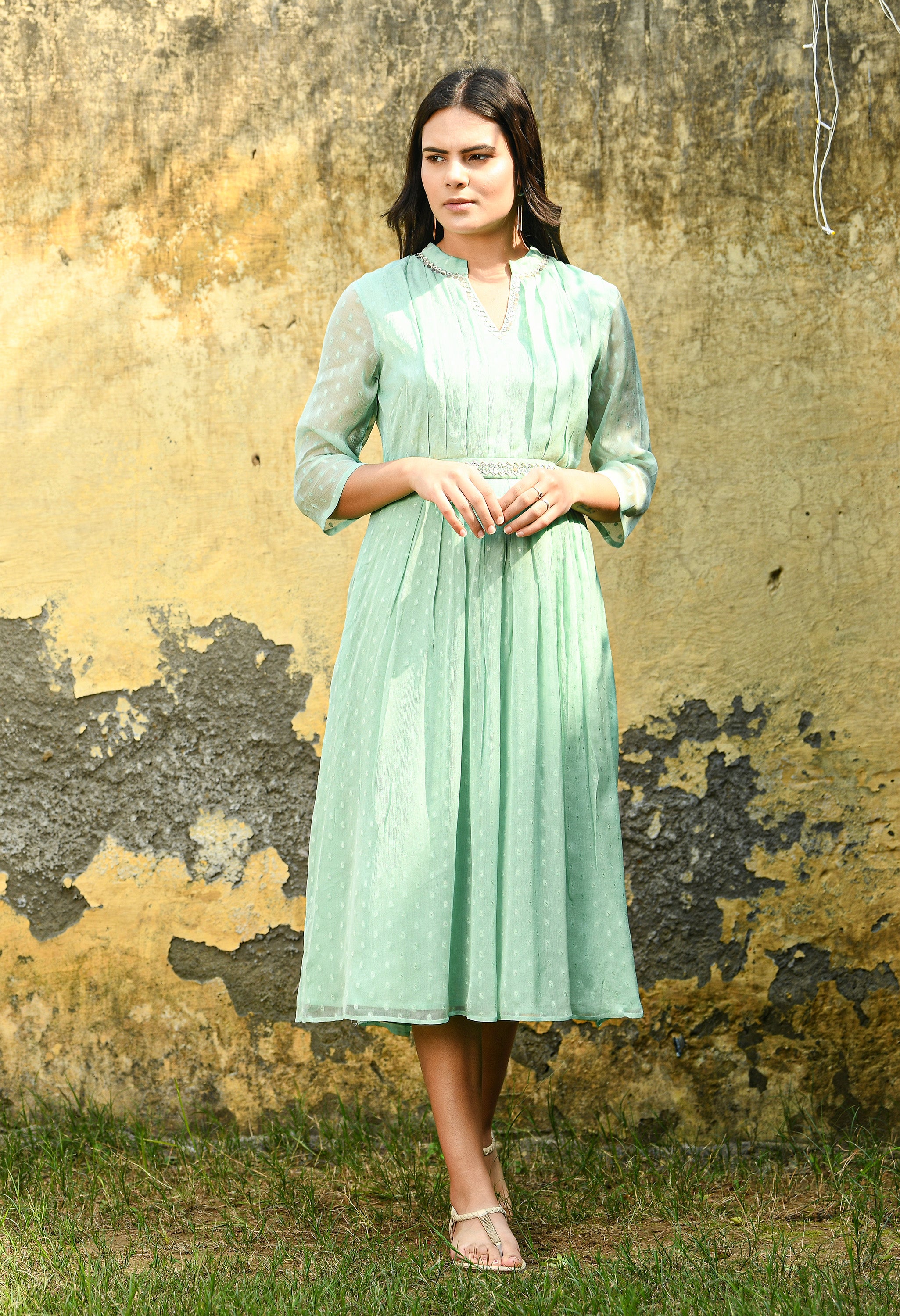 Hand Embroidered Blue Dress.