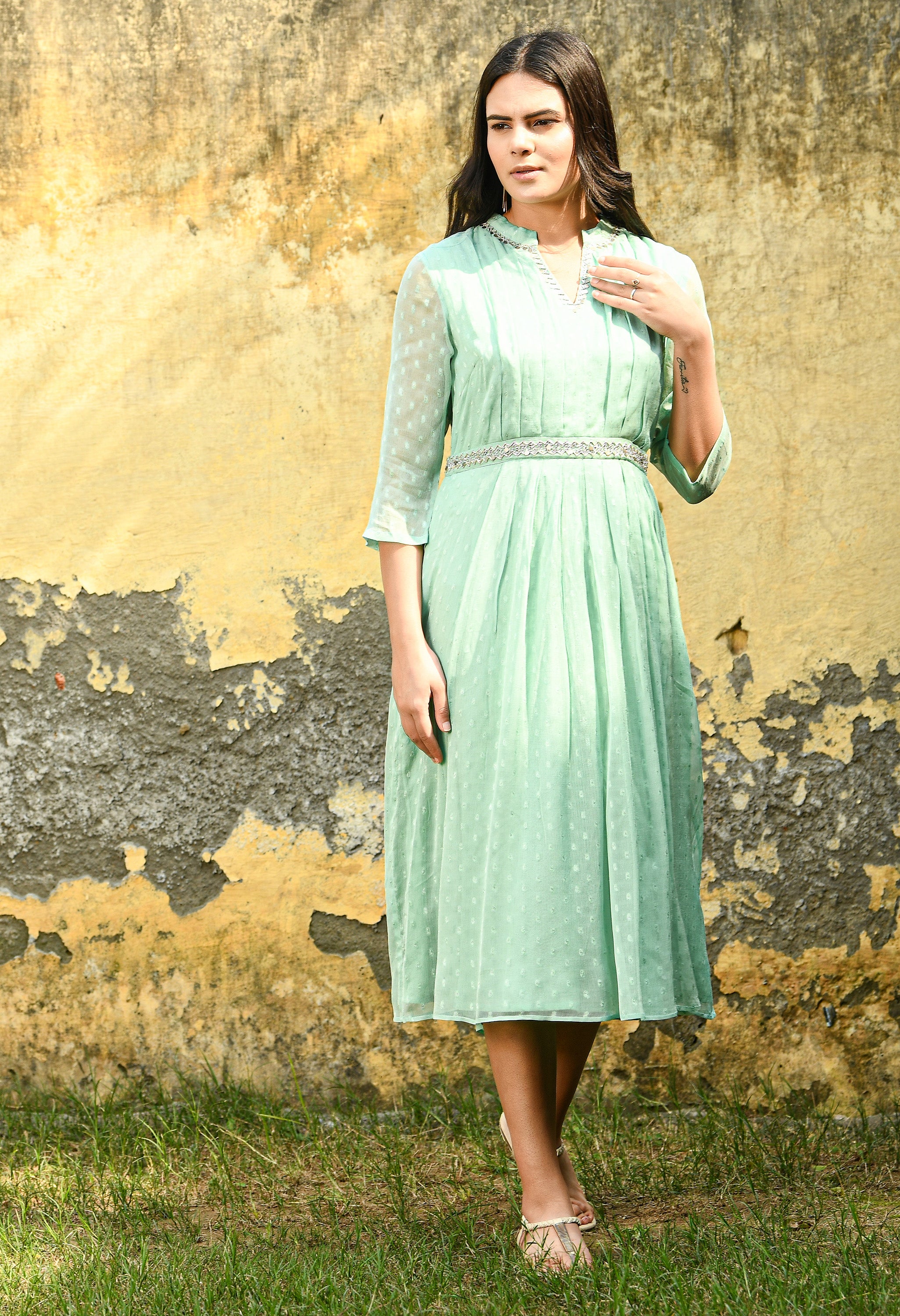 Hand Embroidered Blue Dress.