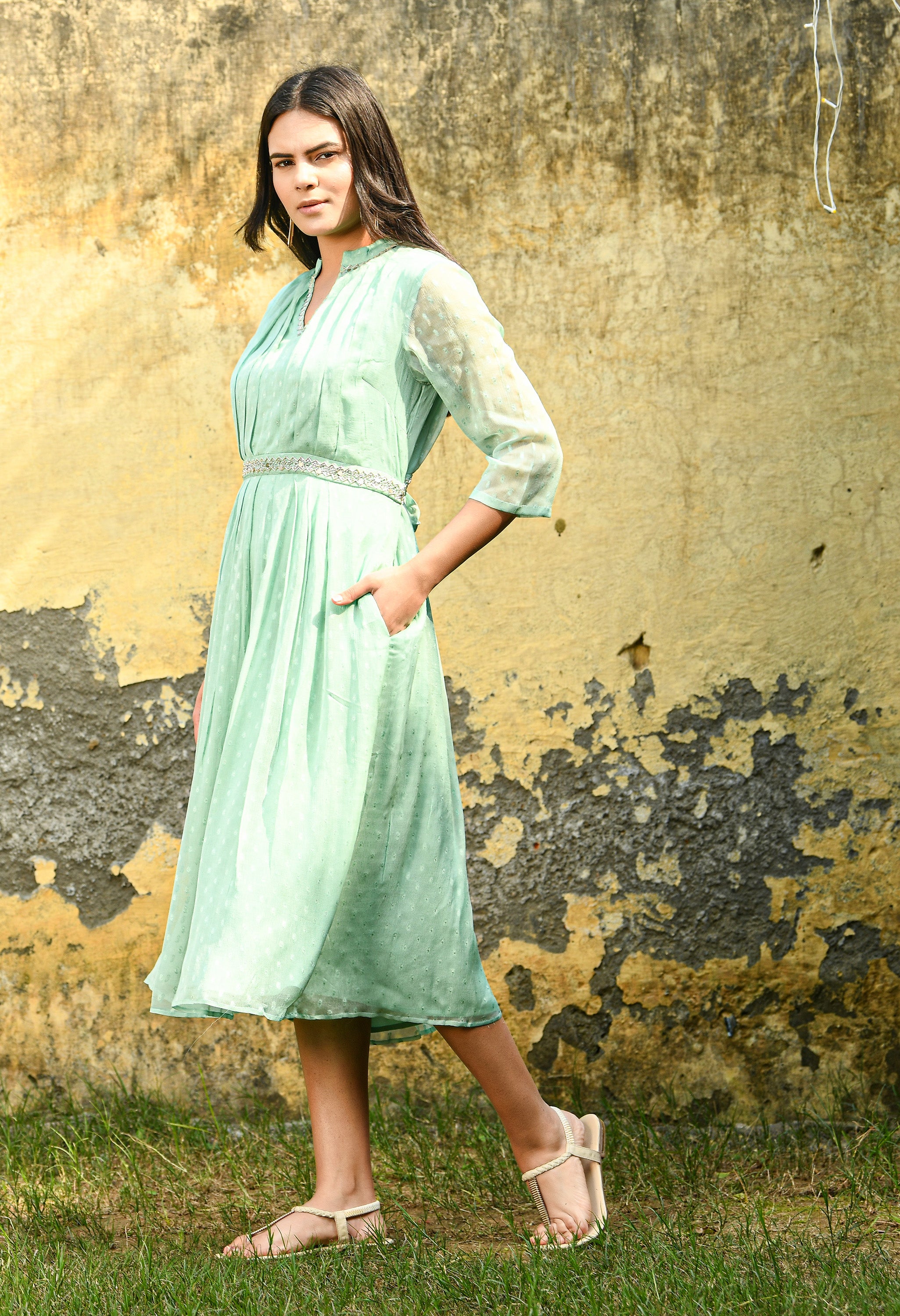 Hand Embroidered Blue Dress.