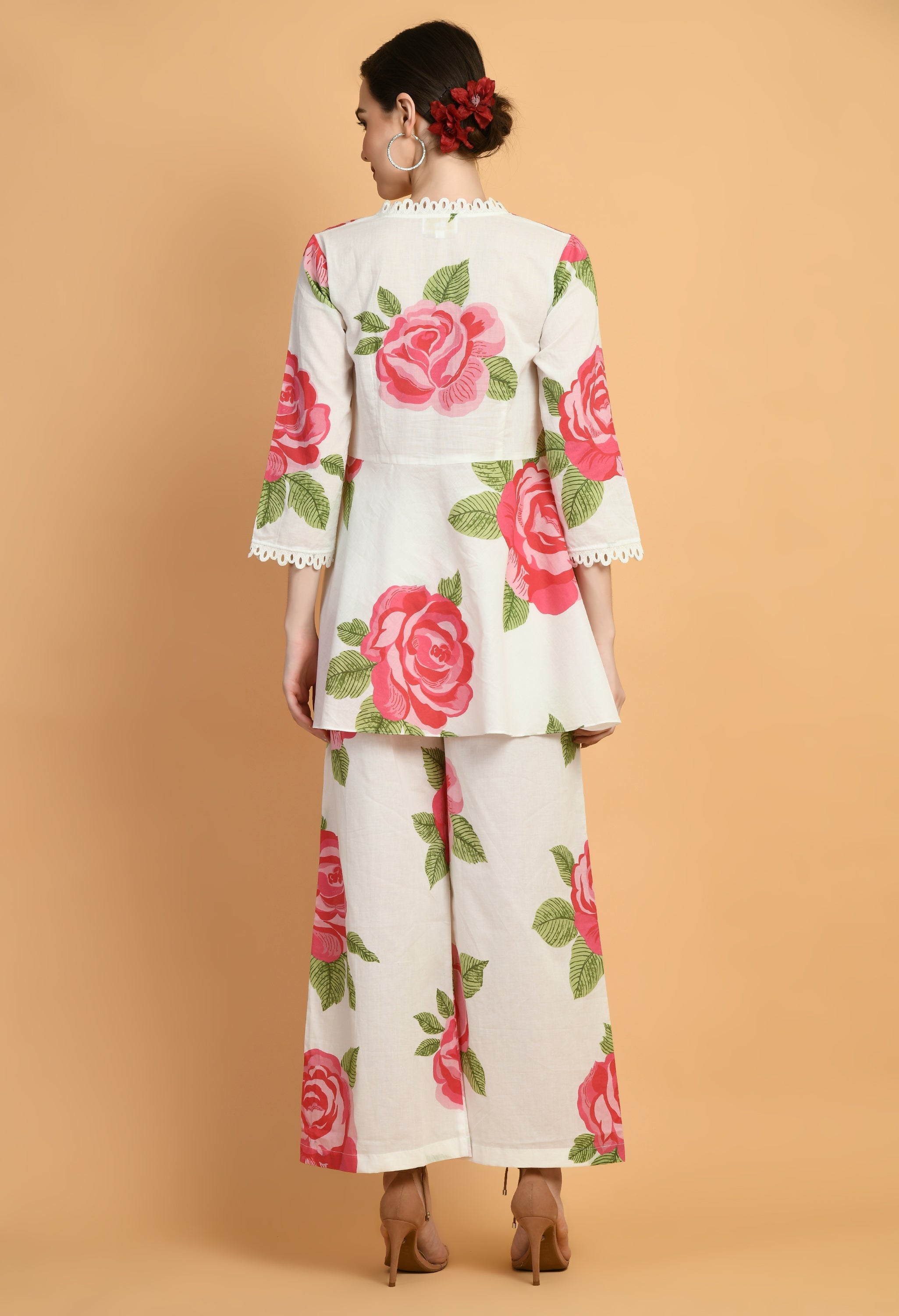 Rose Print Aaliya Cut Top and Pant Set | Flower Print Top Set