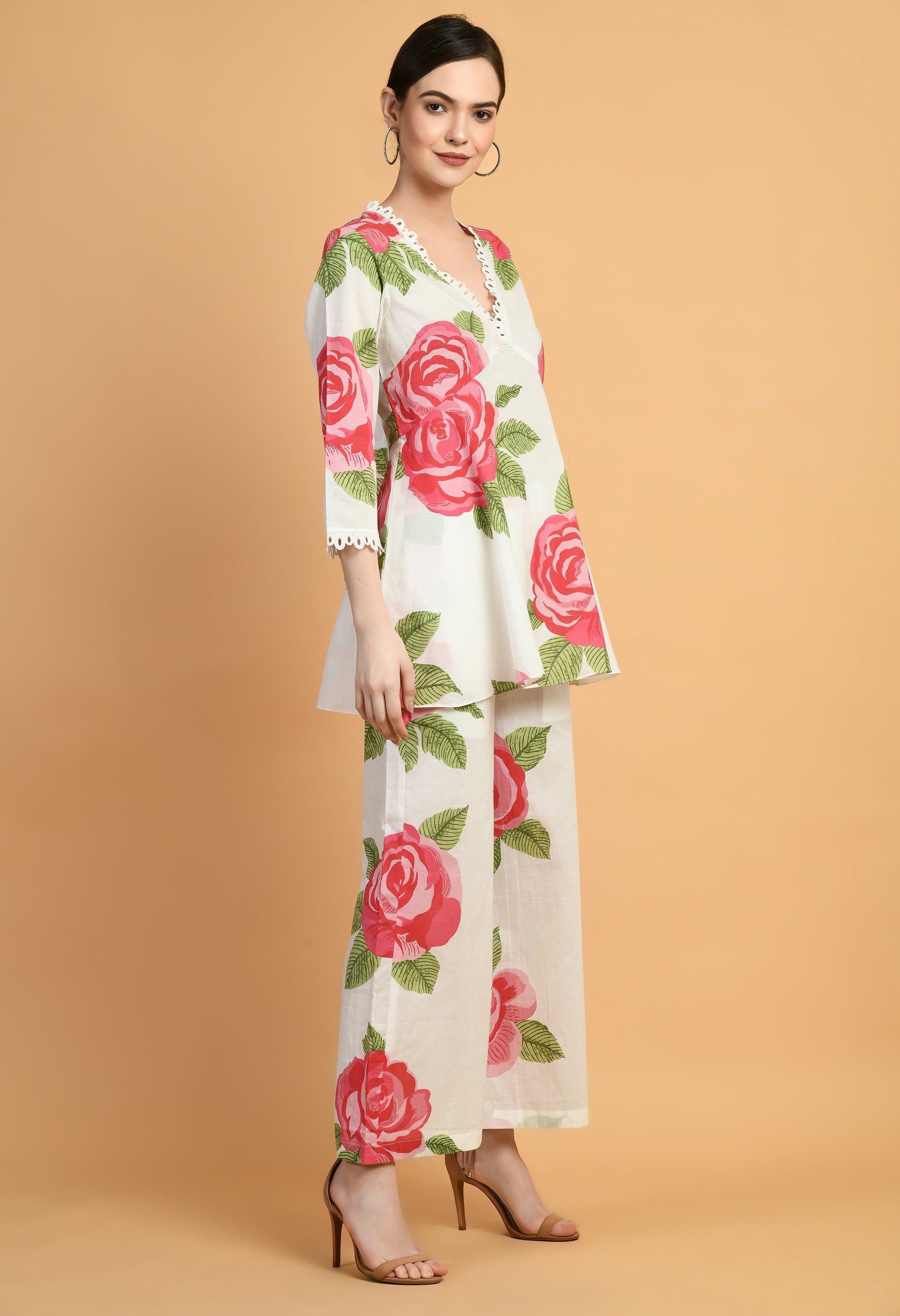 Rose Print Aaliya Cut Top and Pant Set | Flower Print Top Set