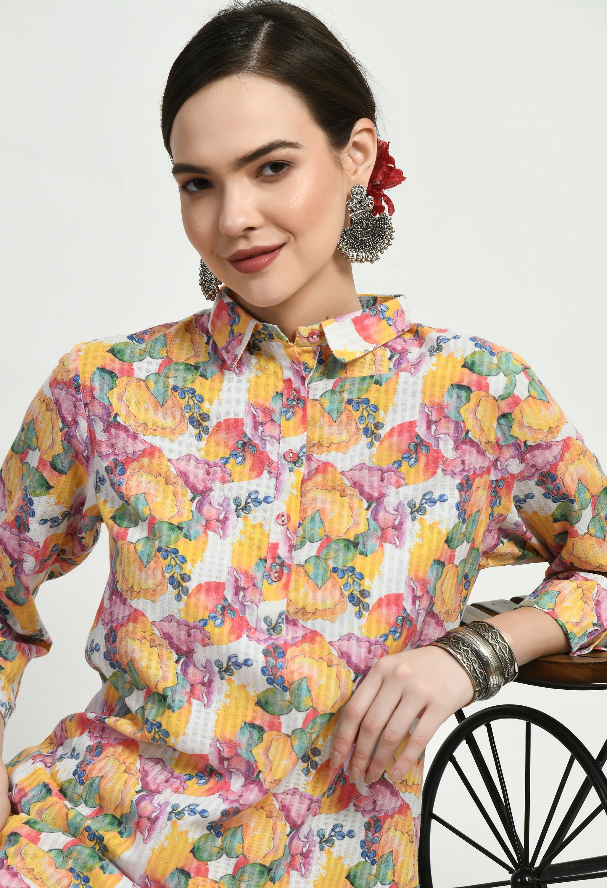 Multi Color Shirt Cotton Kurta Set | Multicoloured Kurta Set for Women