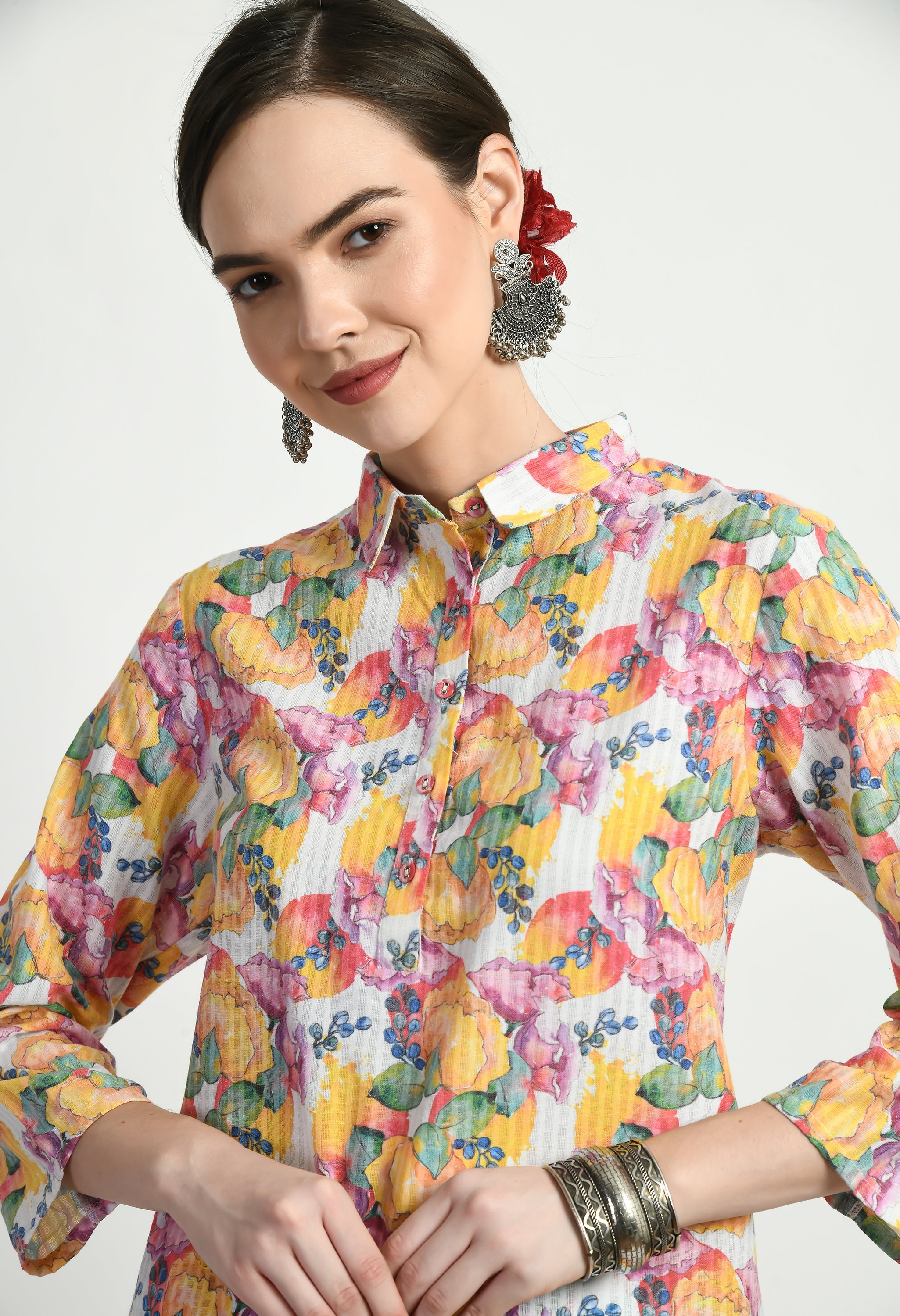 Multi Color Shirt Cotton Kurta Set | Multicoloured Kurta Set for Women