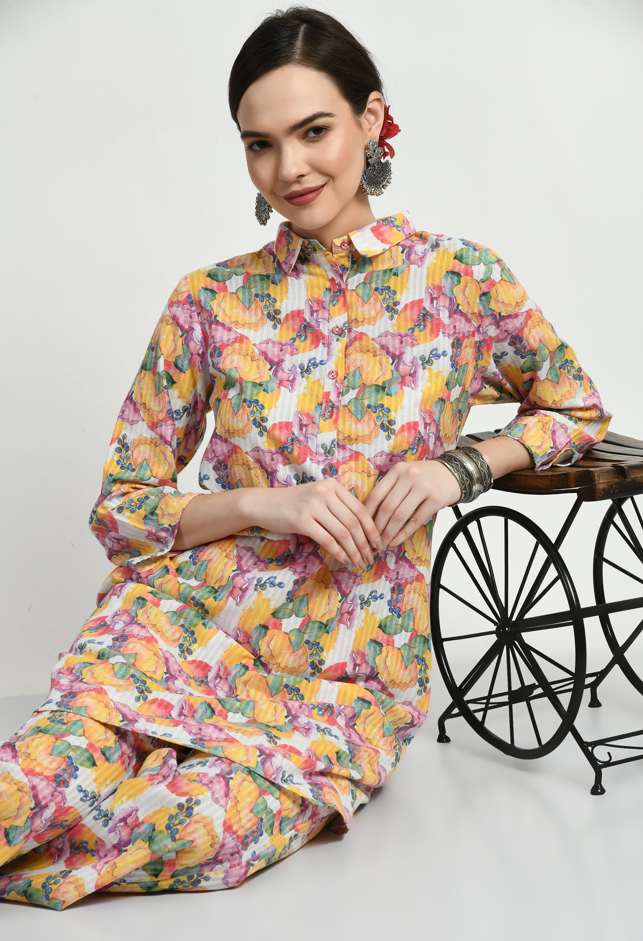 Multi Color Shirt Cotton Kurta Set | Multicoloured Kurta Set for Women