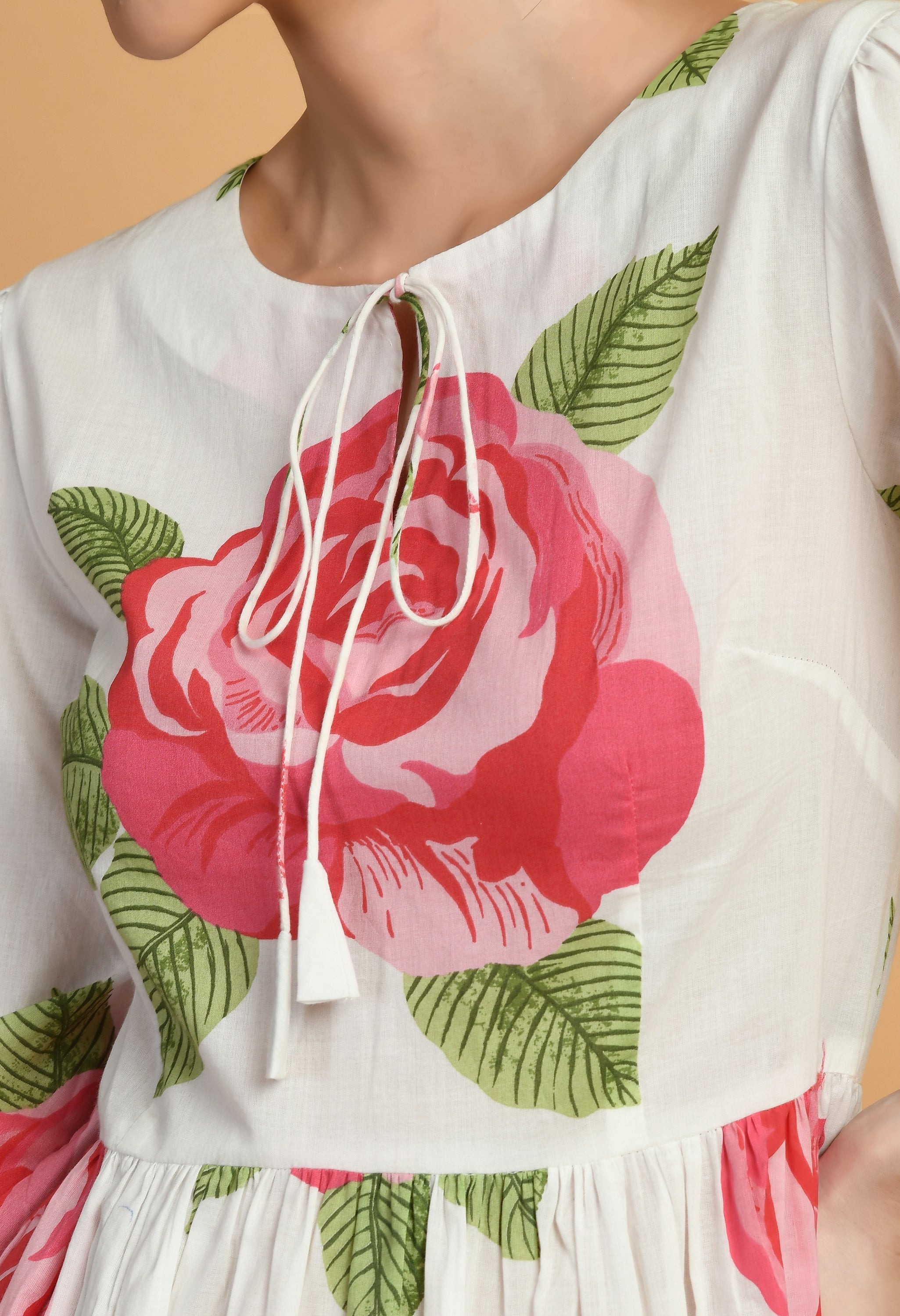 Surkh Gulab Cotton Fit and Flare Dress | Floral Printed Cotton Fit & Flare Dress