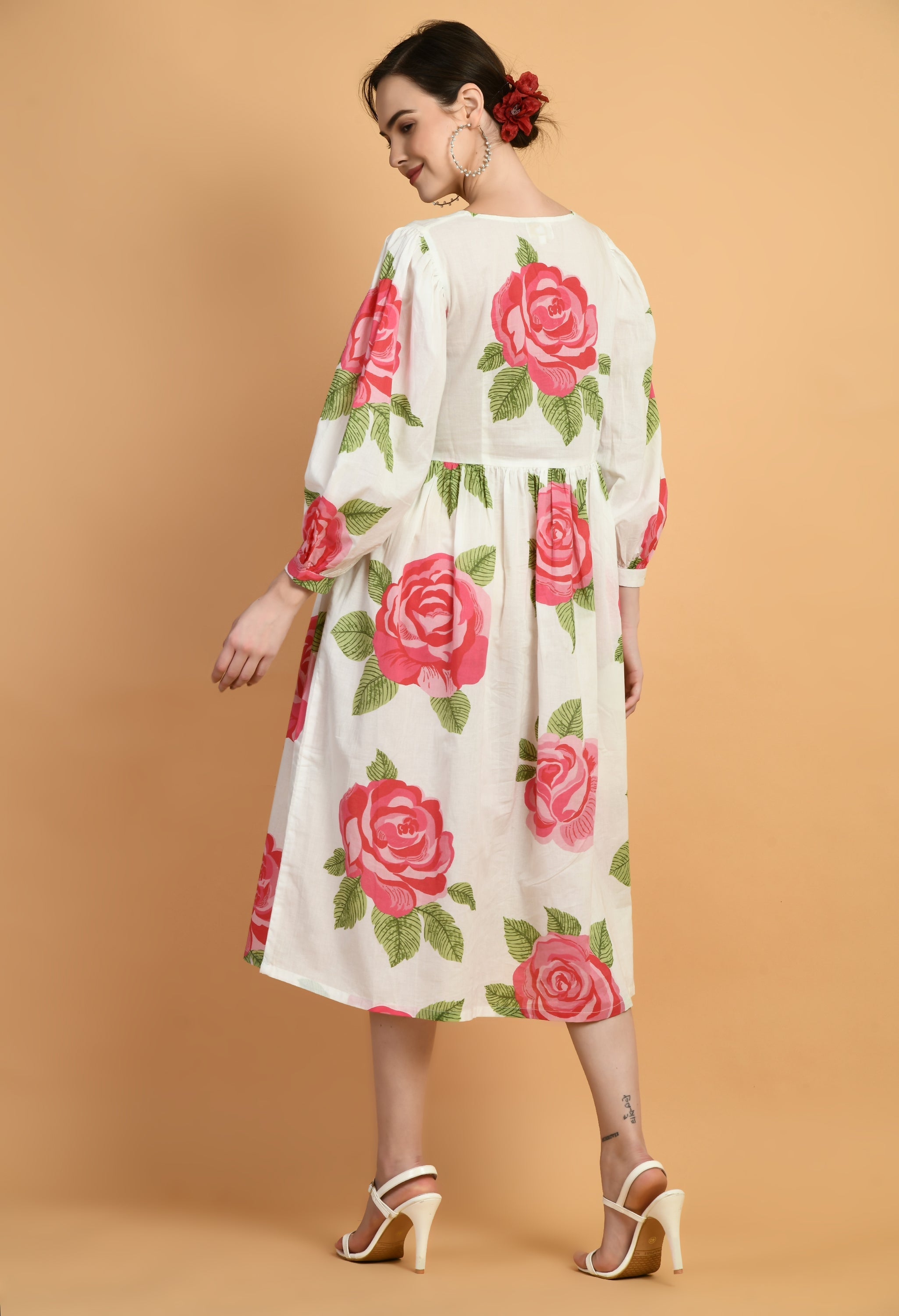 Surkh Gulab Cotton Fit and Flare Dress | Floral Printed Cotton Fit & Flare Dress