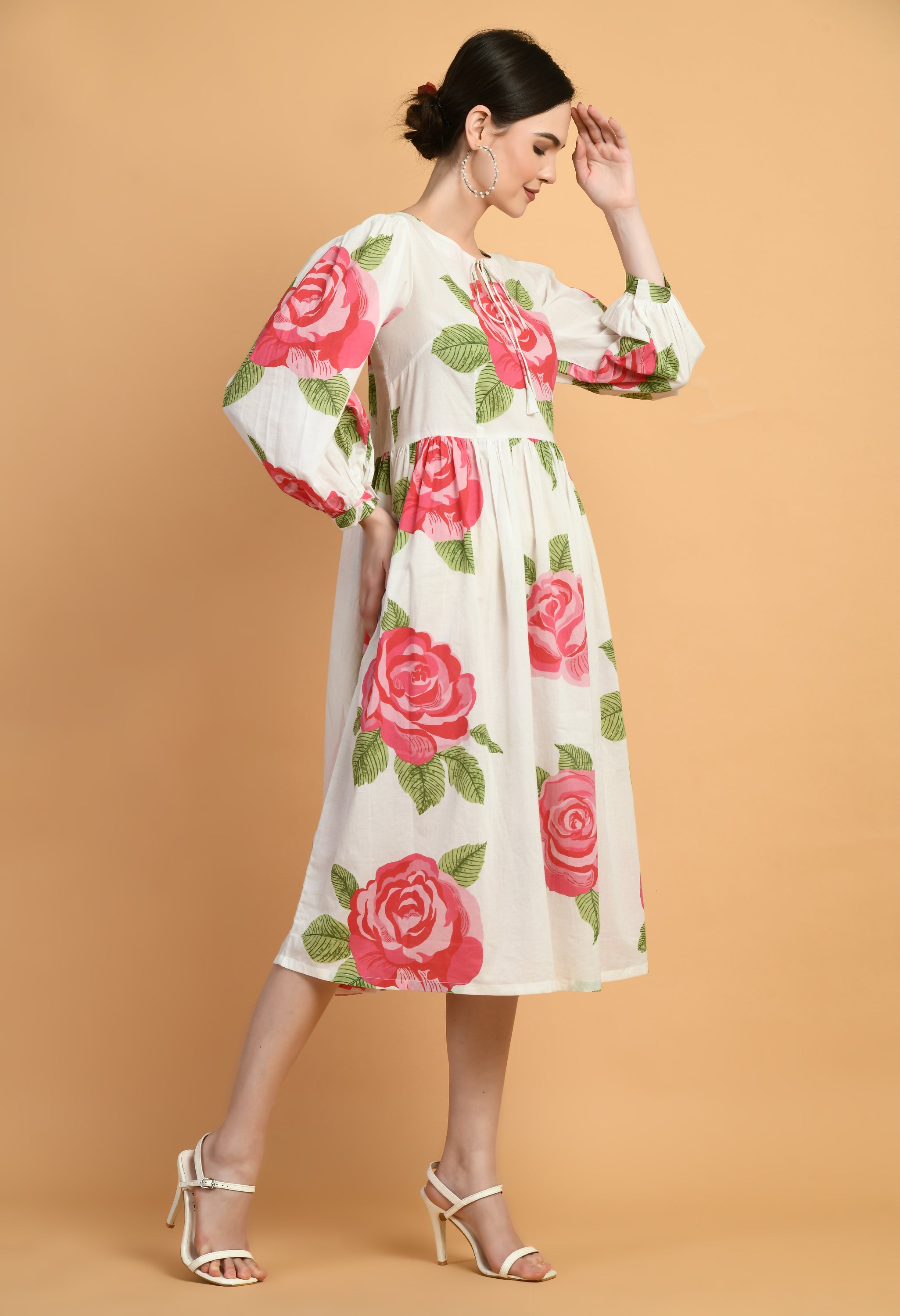 Surkh Gulab Cotton Fit and Flare Dress | Floral Printed Cotton Fit & Flare Dress