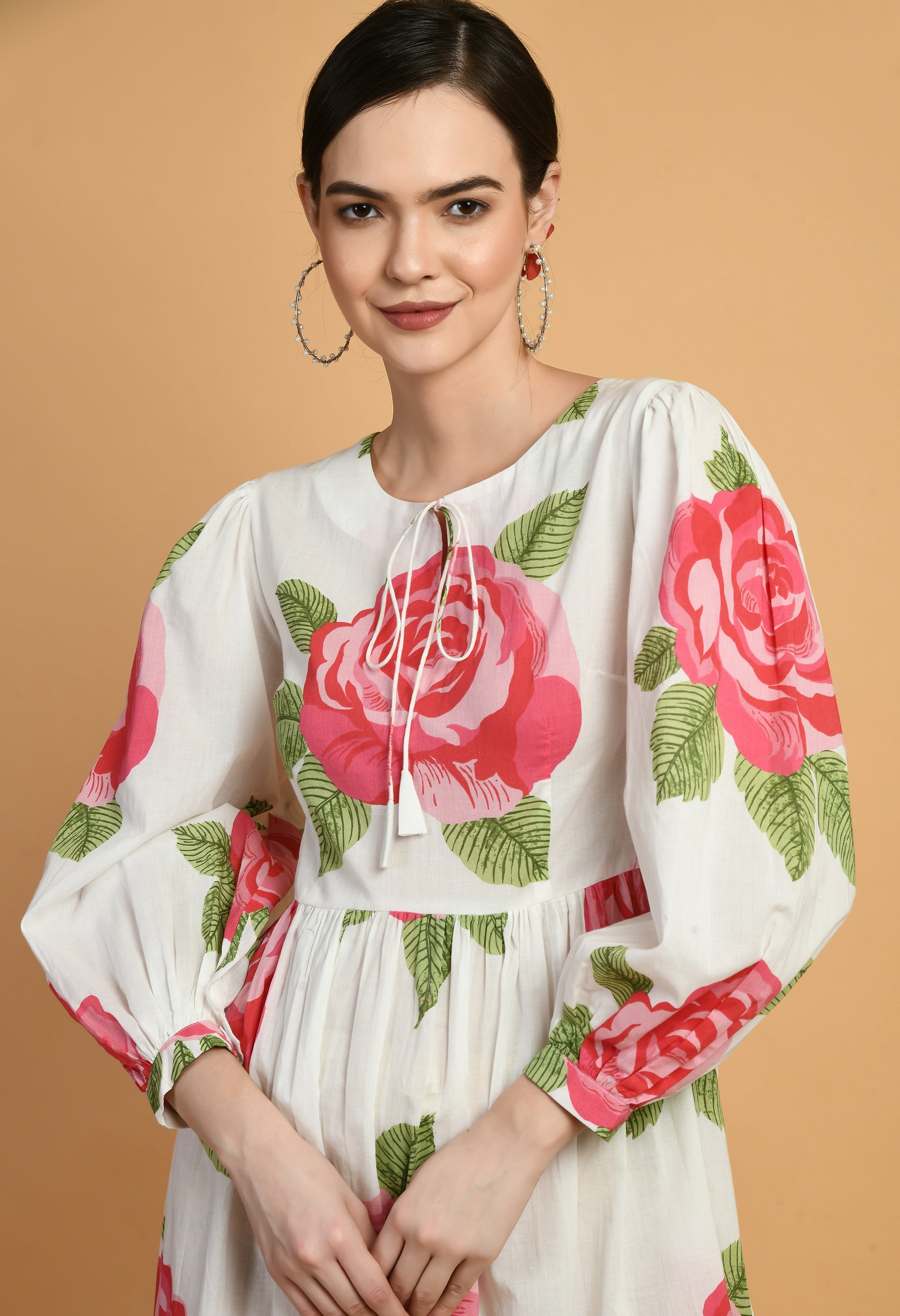 Surkh Gulab Cotton Fit and Flare Dress | Floral Printed Cotton Fit & Flare Dress