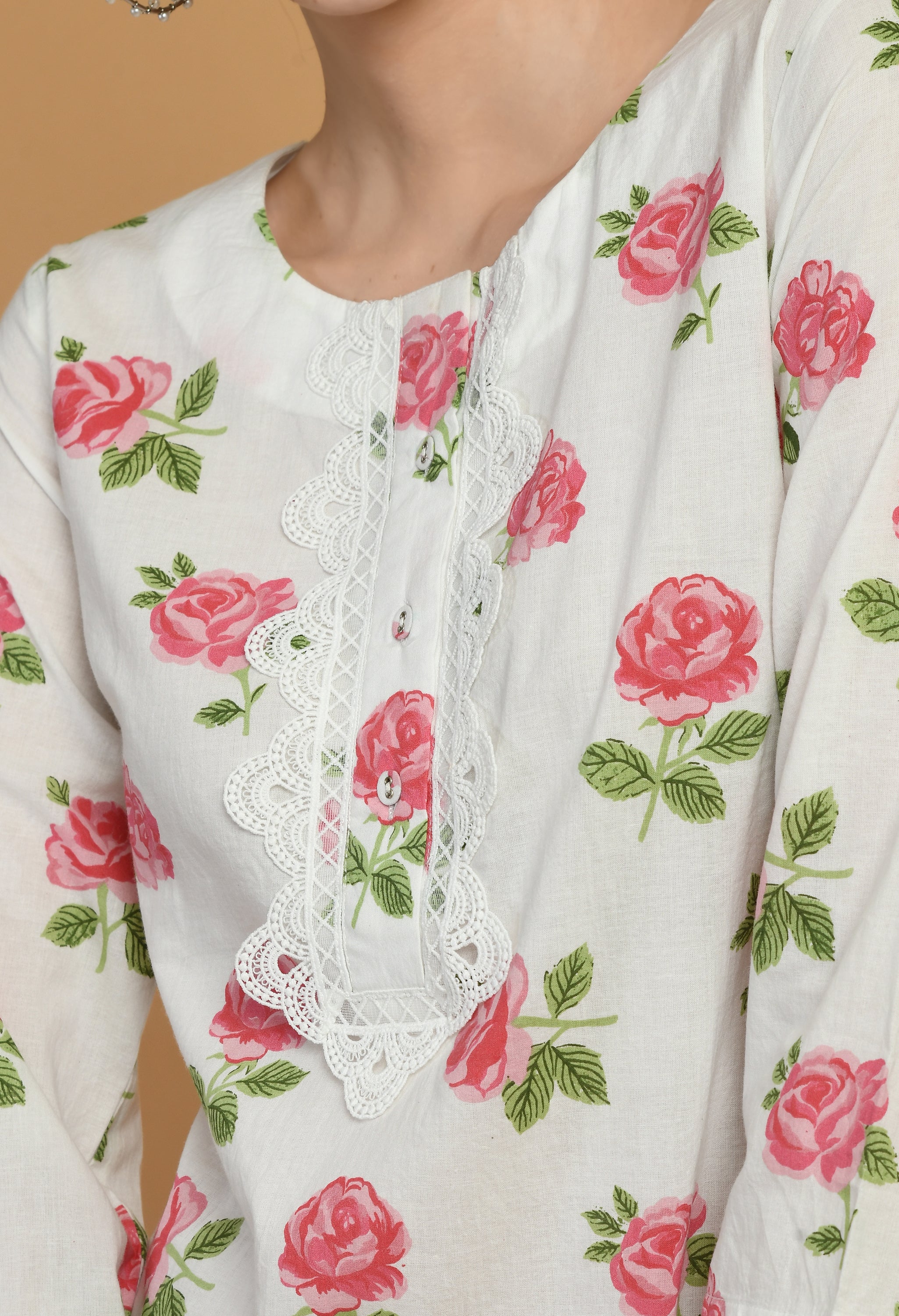 Lace Cotton Kurta Set | Lace Pattern Kurta Sets