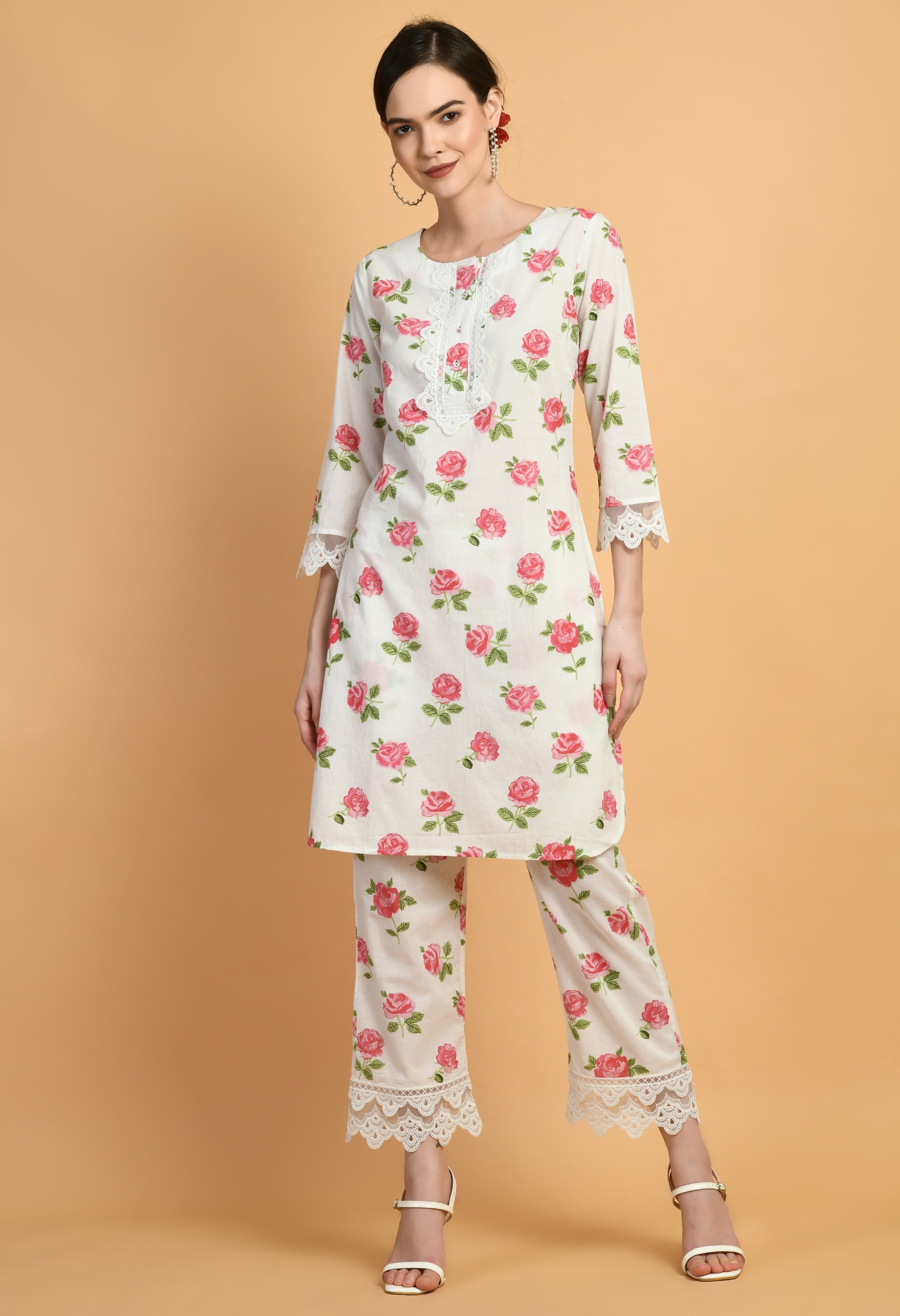 Lace Cotton Kurta Set | Lace Pattern Kurta Sets