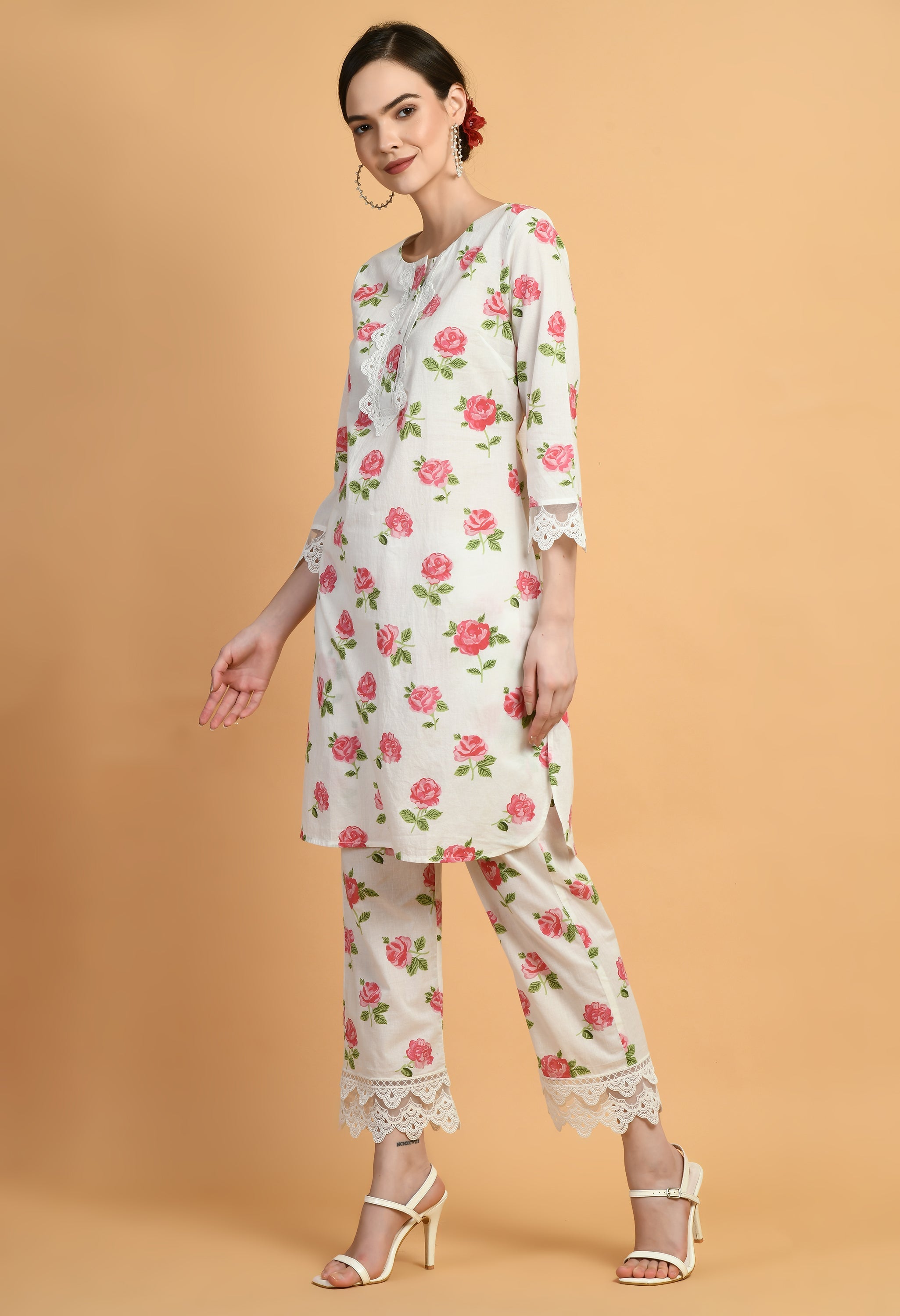 Lace Cotton Kurta Set | Lace Pattern Kurta Sets