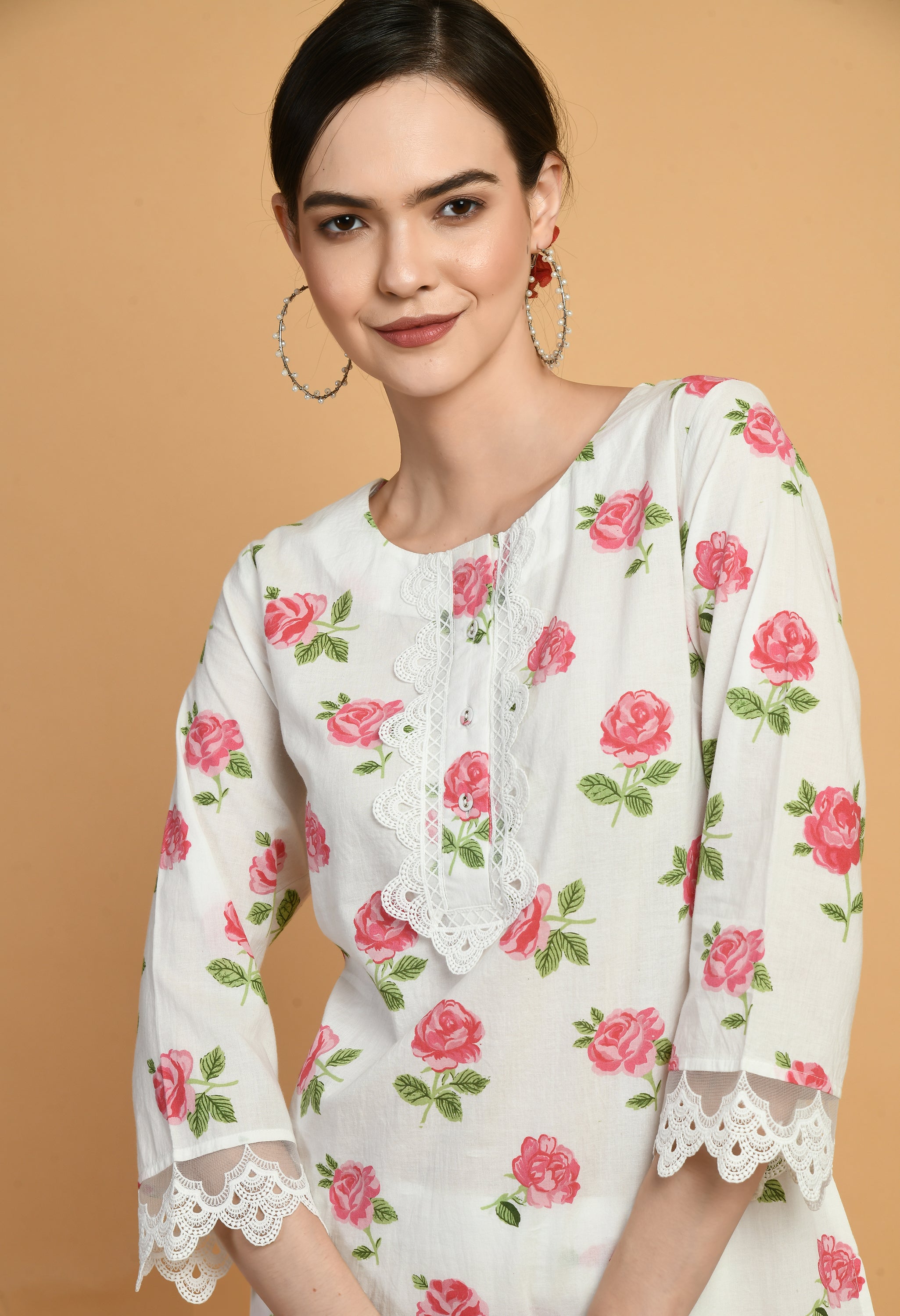 Lace Cotton Kurta Set | Lace Pattern Kurta Sets