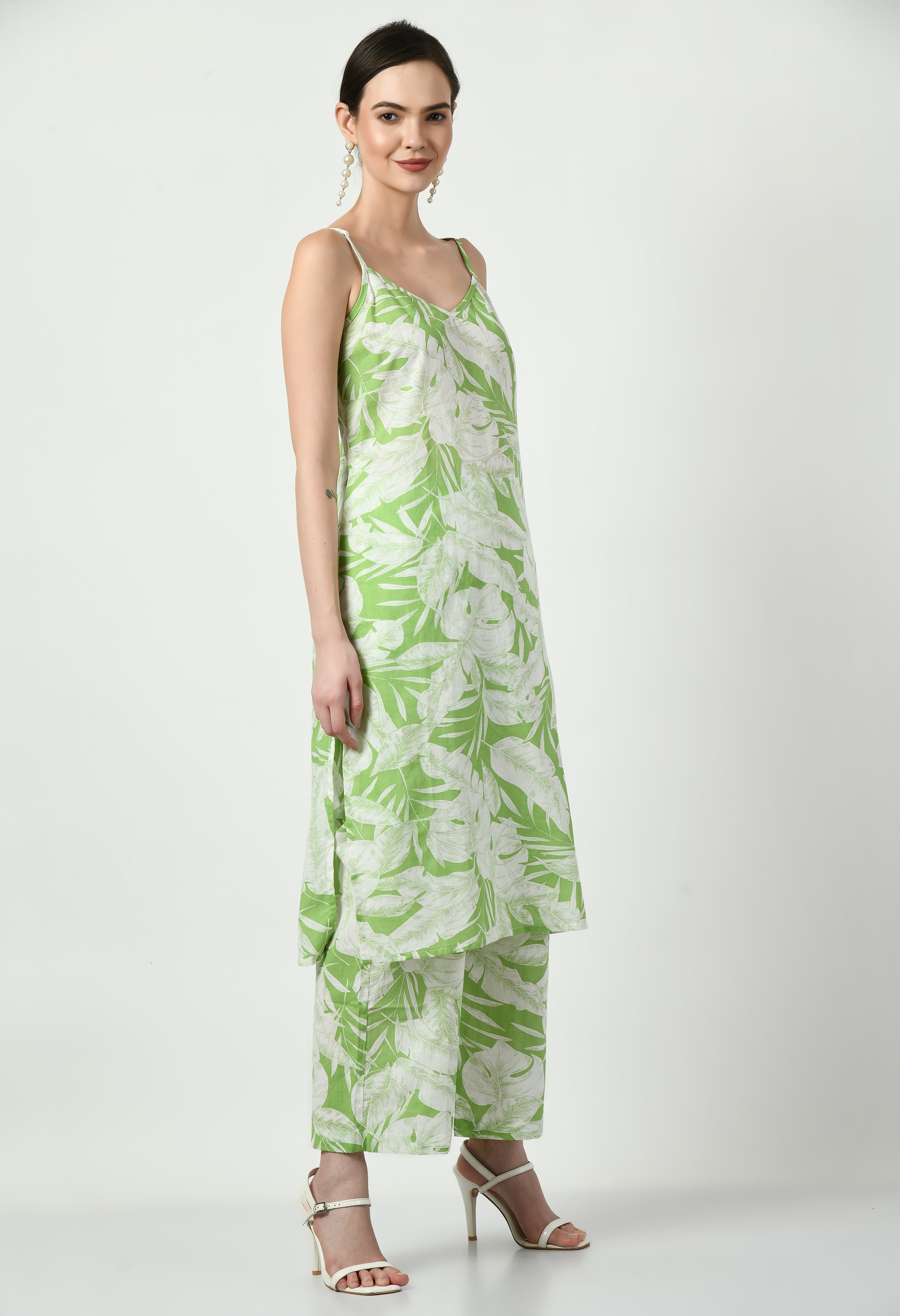 Green and White Straight Kurta | Straight Kurta set for women