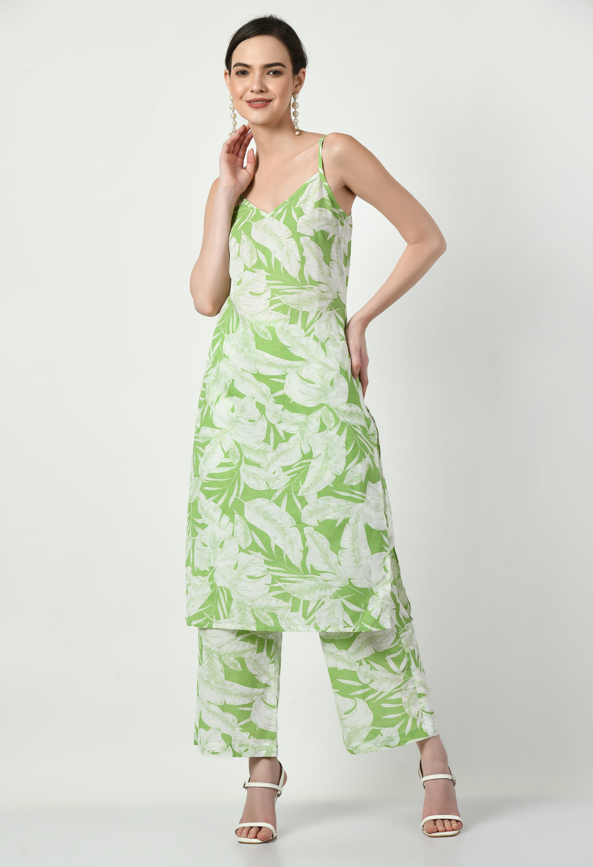 Green and White Straight Kurta | Straight Kurta set for women