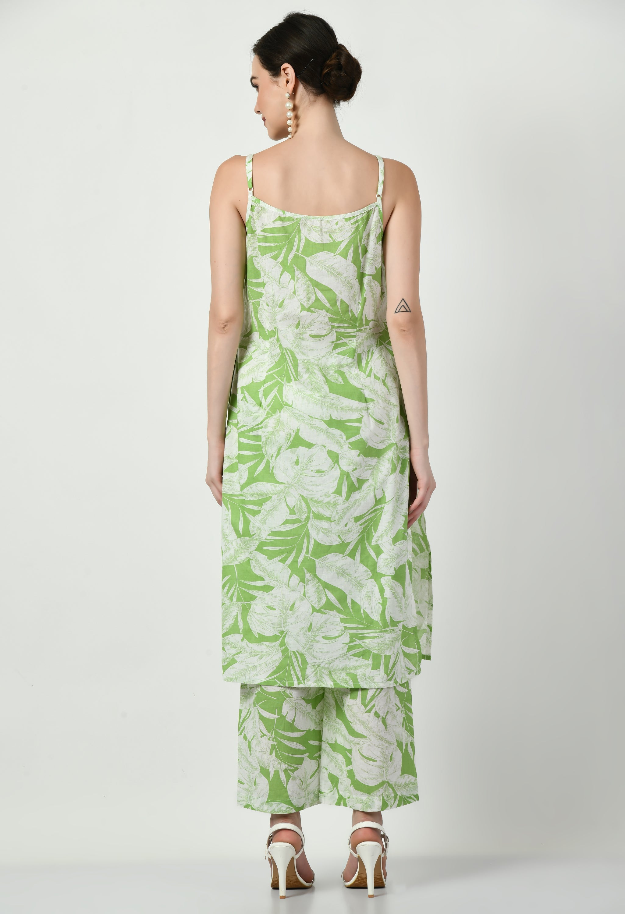 Green and White Straight Kurta | Straight Kurta set for women