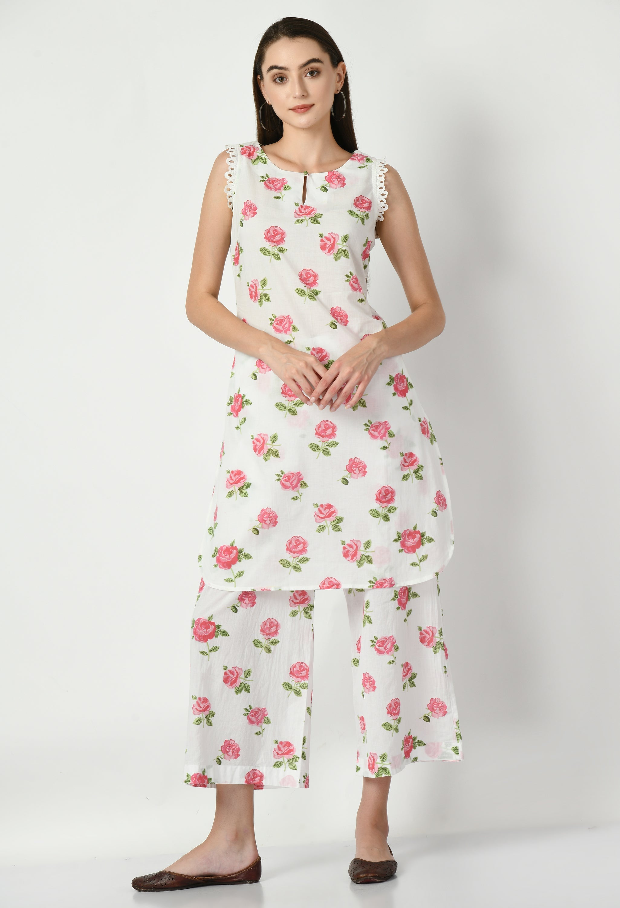 Red Rose Cotton Kurta Set | Red Rose Kurta Set