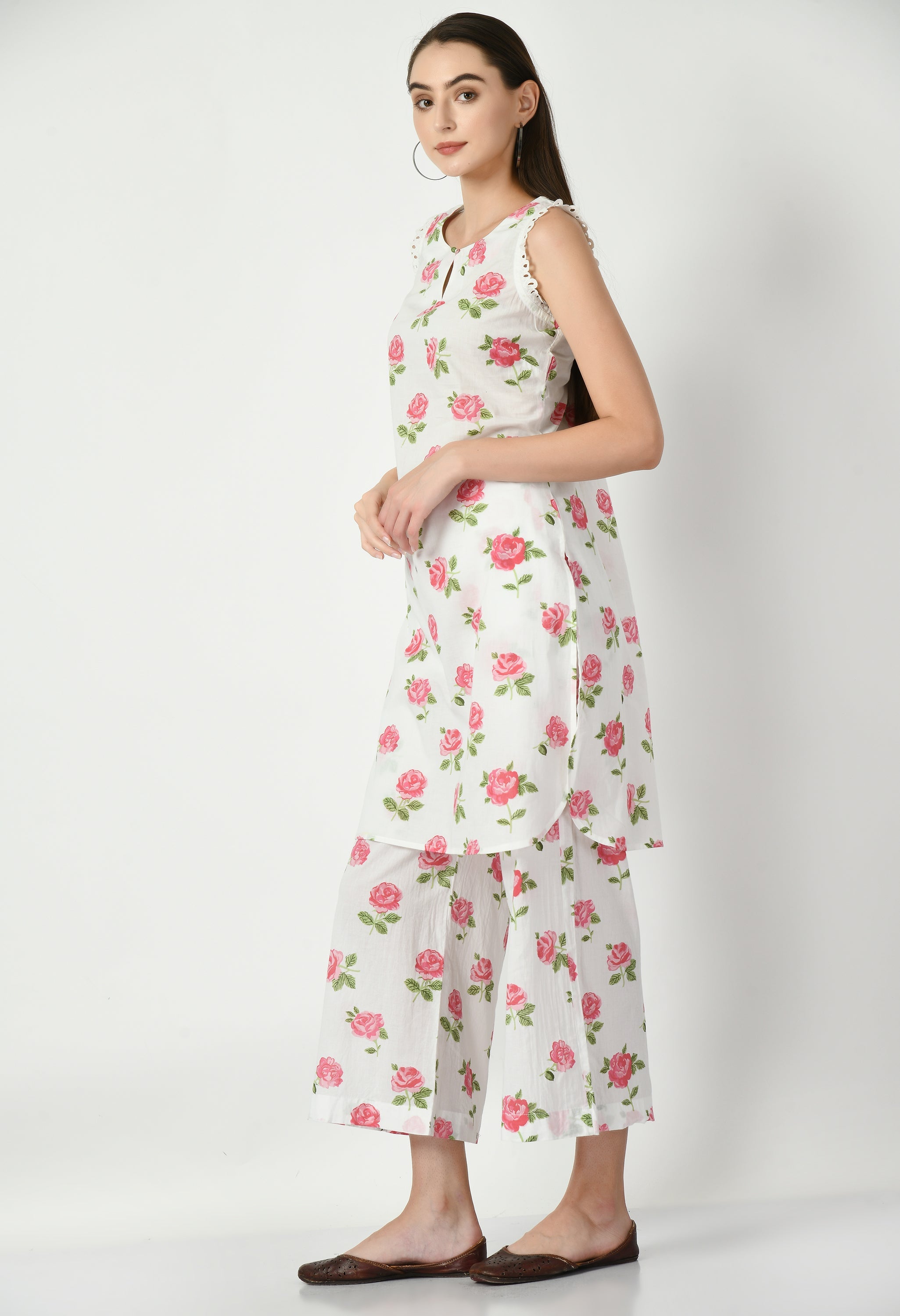 Red Rose Cotton Kurta Set | Red Rose Kurta Set