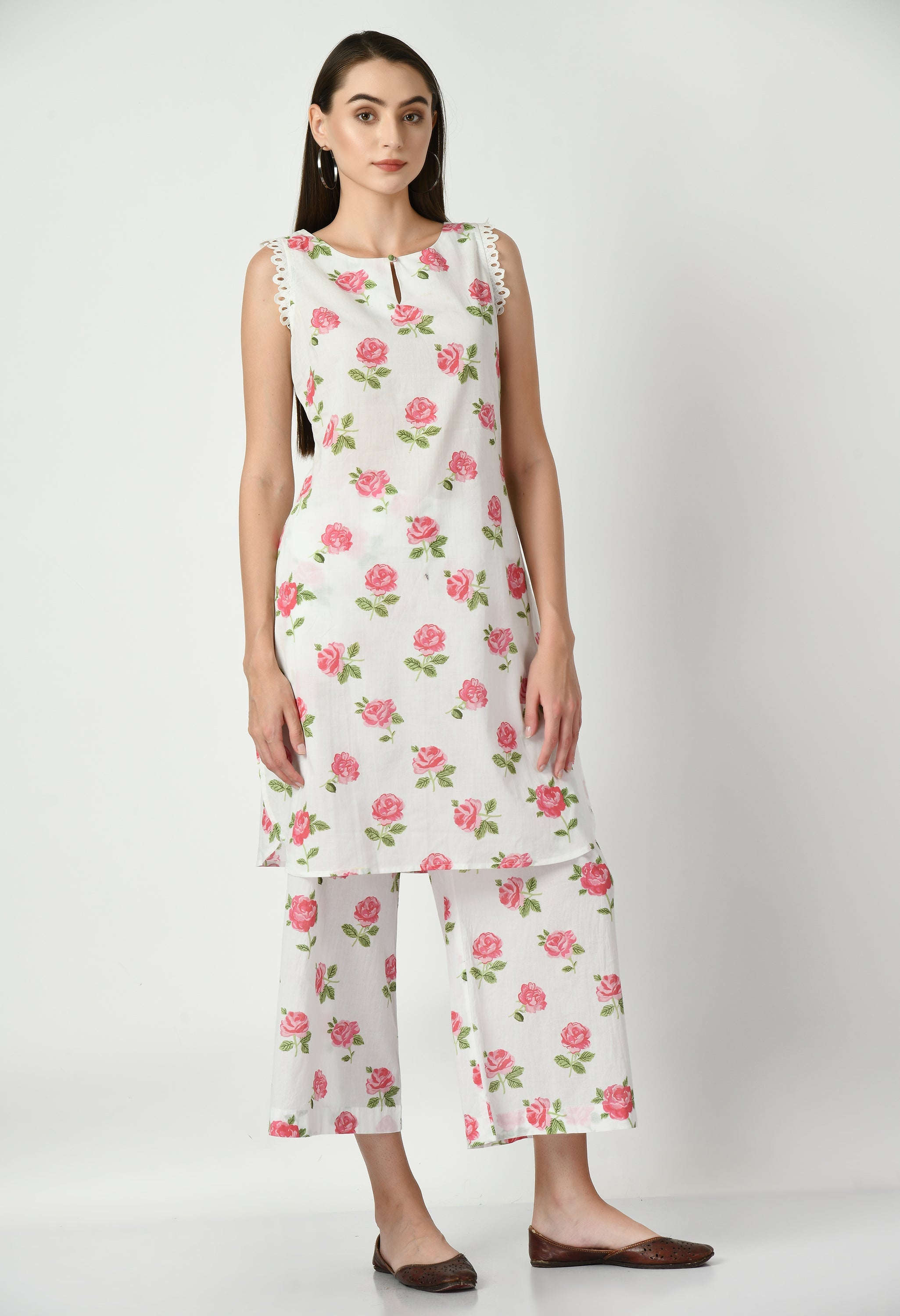 Red Rose Cotton Kurta Set | Red Rose Kurta Set