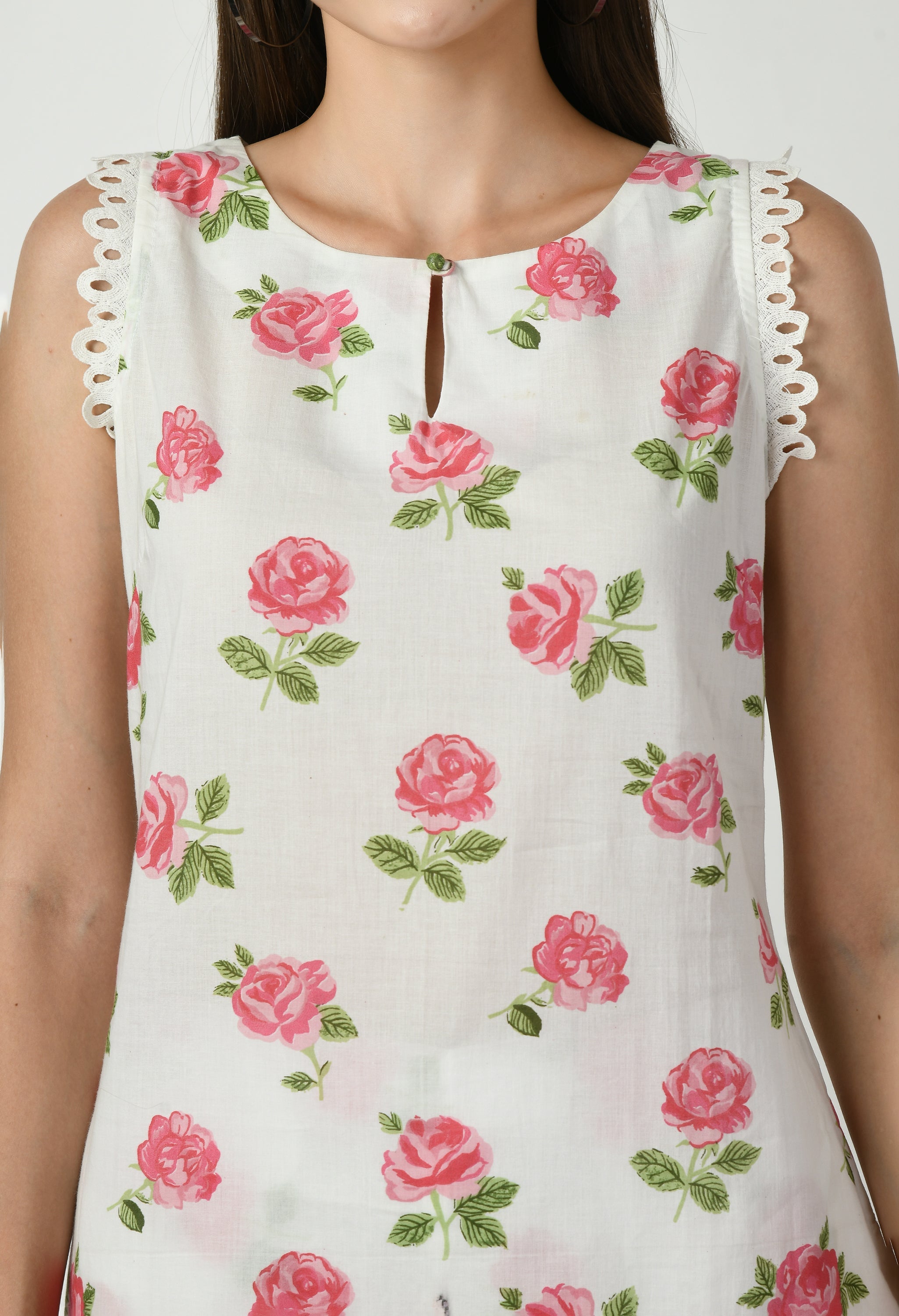 Red Rose Cotton Kurta Set | Red Rose Kurta Set