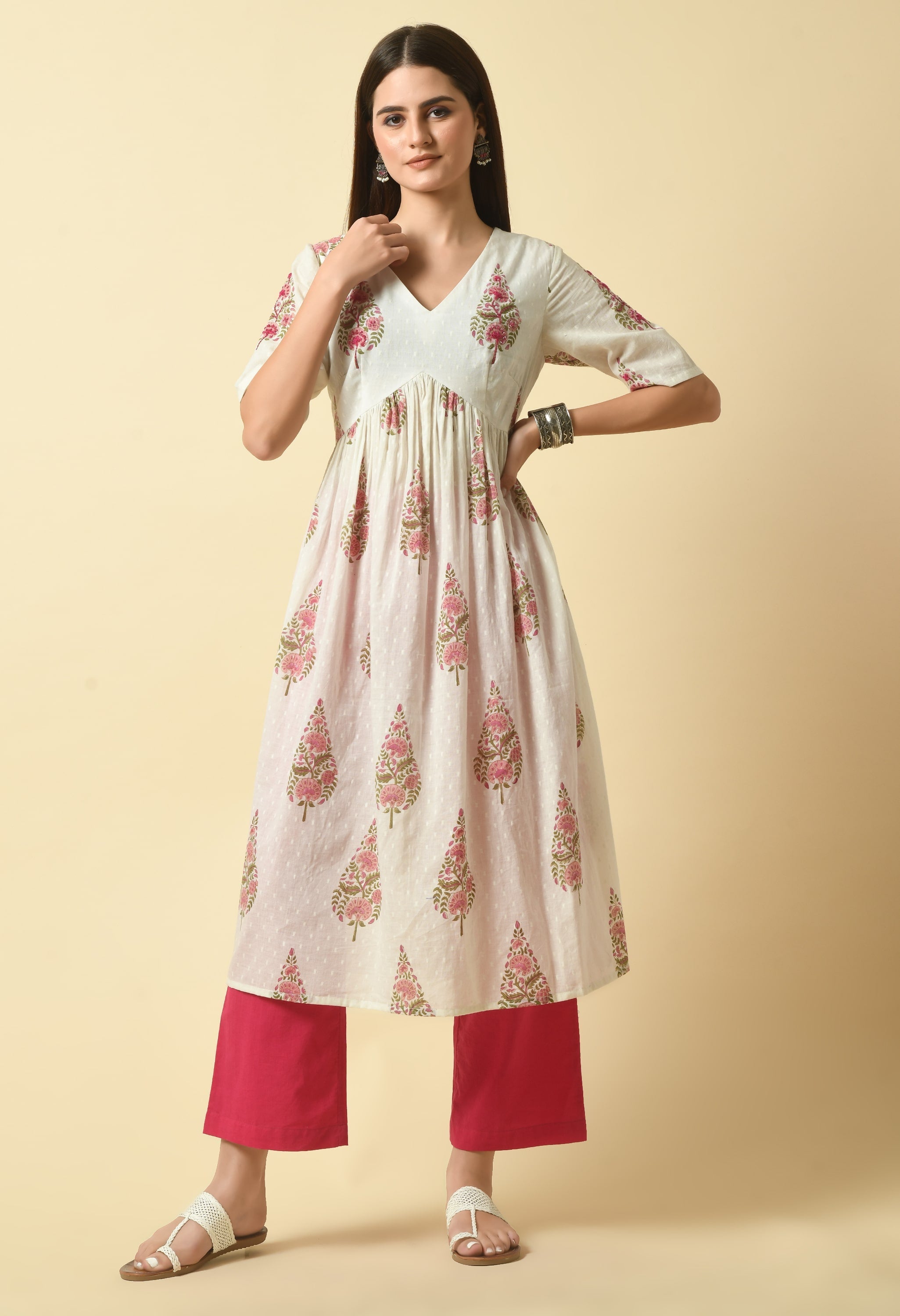 Aaliya Handblock Cotton Kurta Set | Women Pure Cotton Kurta Pant Set