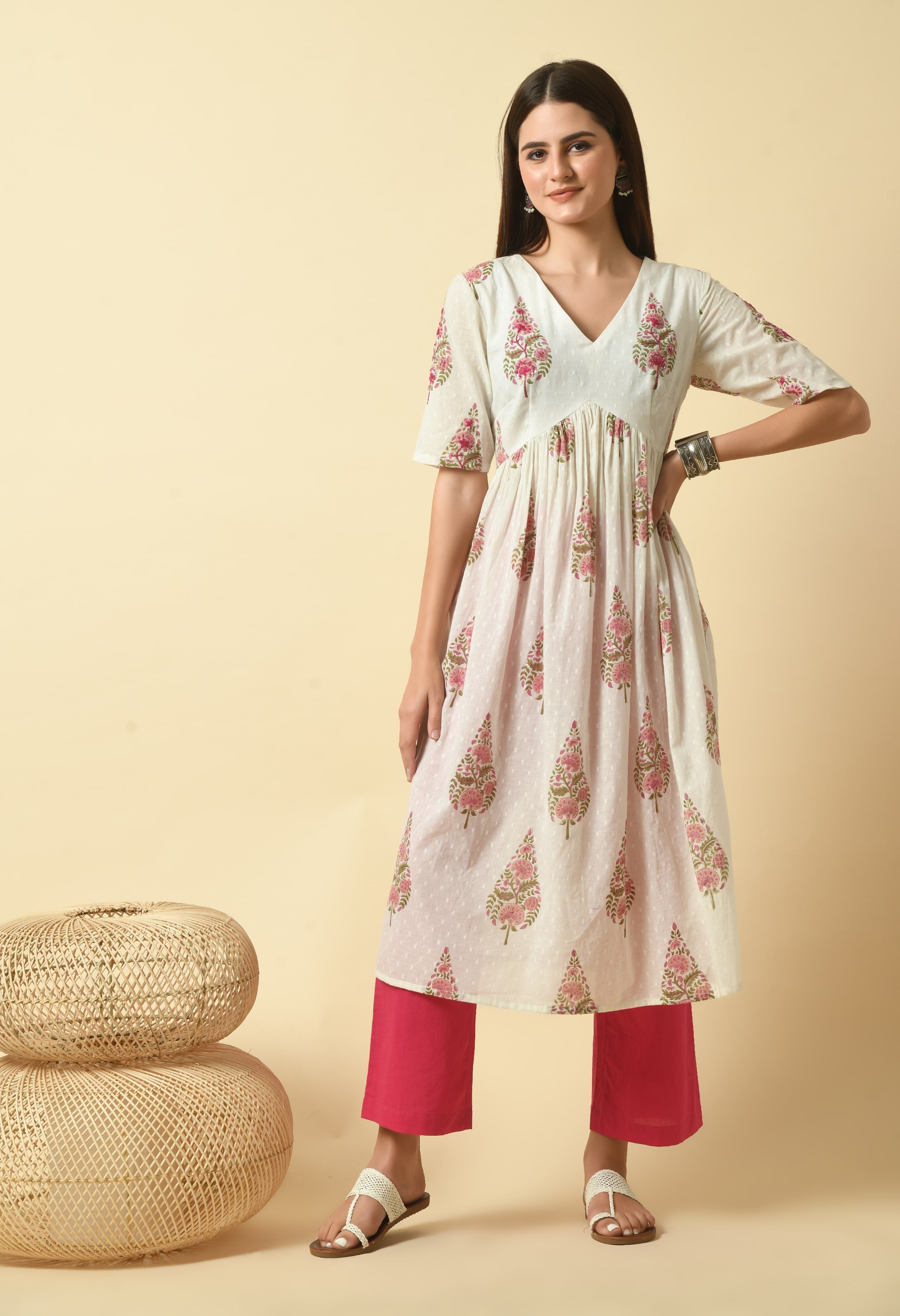 Aaliya Handblock Cotton Kurta Set | Women Pure Cotton Kurta Pant Set