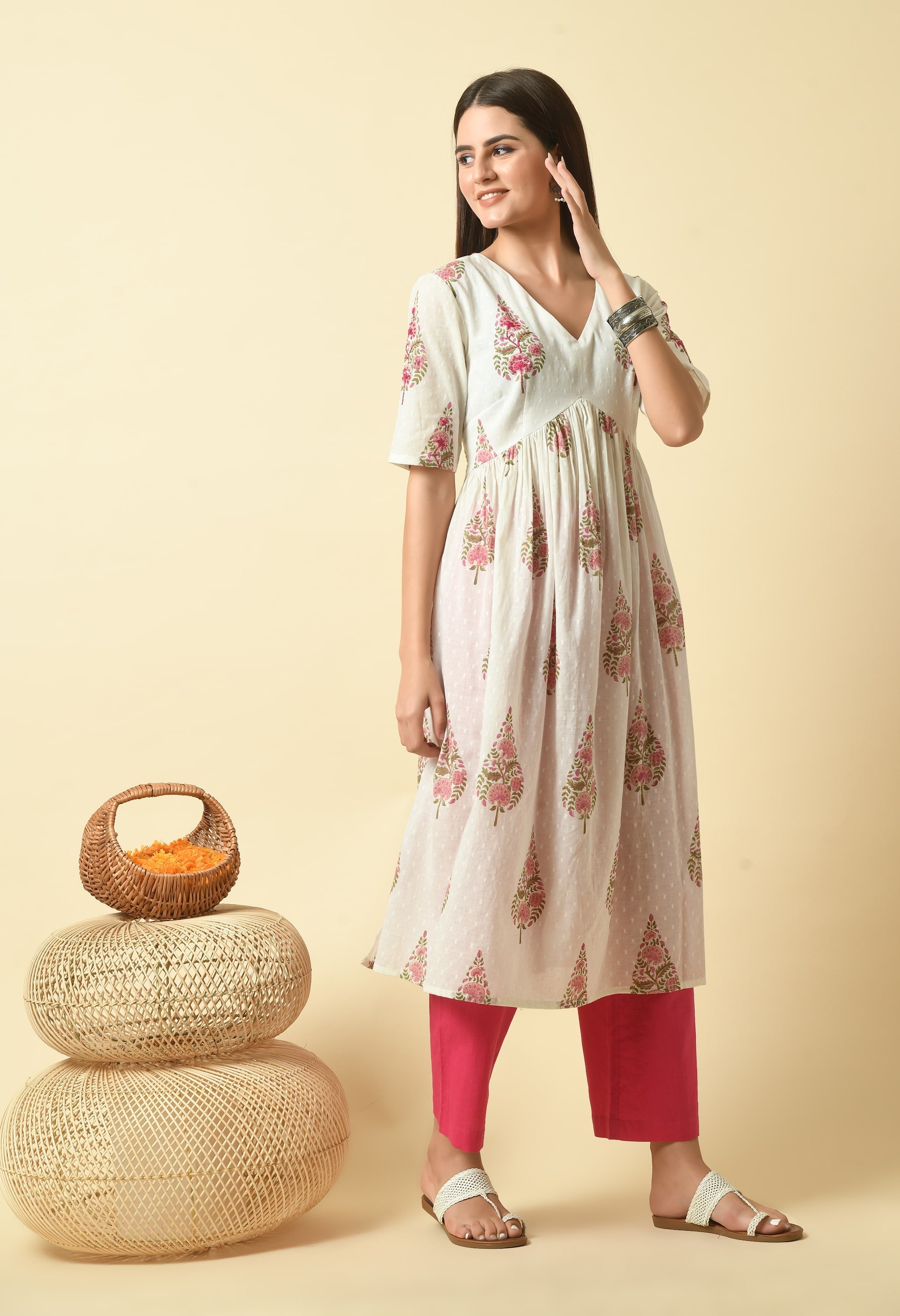 Aaliya Handblock Cotton Kurta Set | Women Pure Cotton Kurta Pant Set