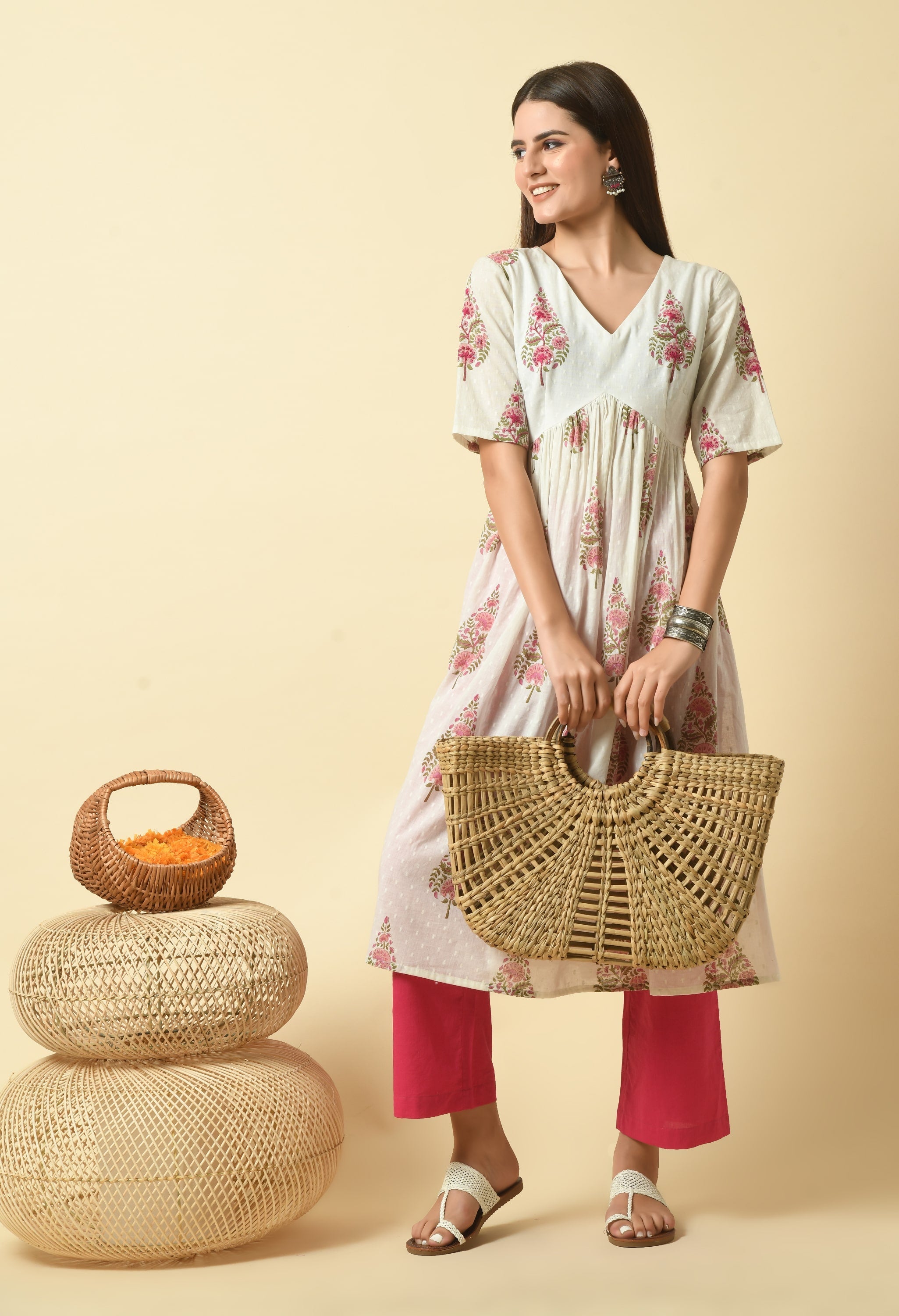 Aaliya Handblock Cotton Kurta Set | Women Pure Cotton Kurta Pant Set