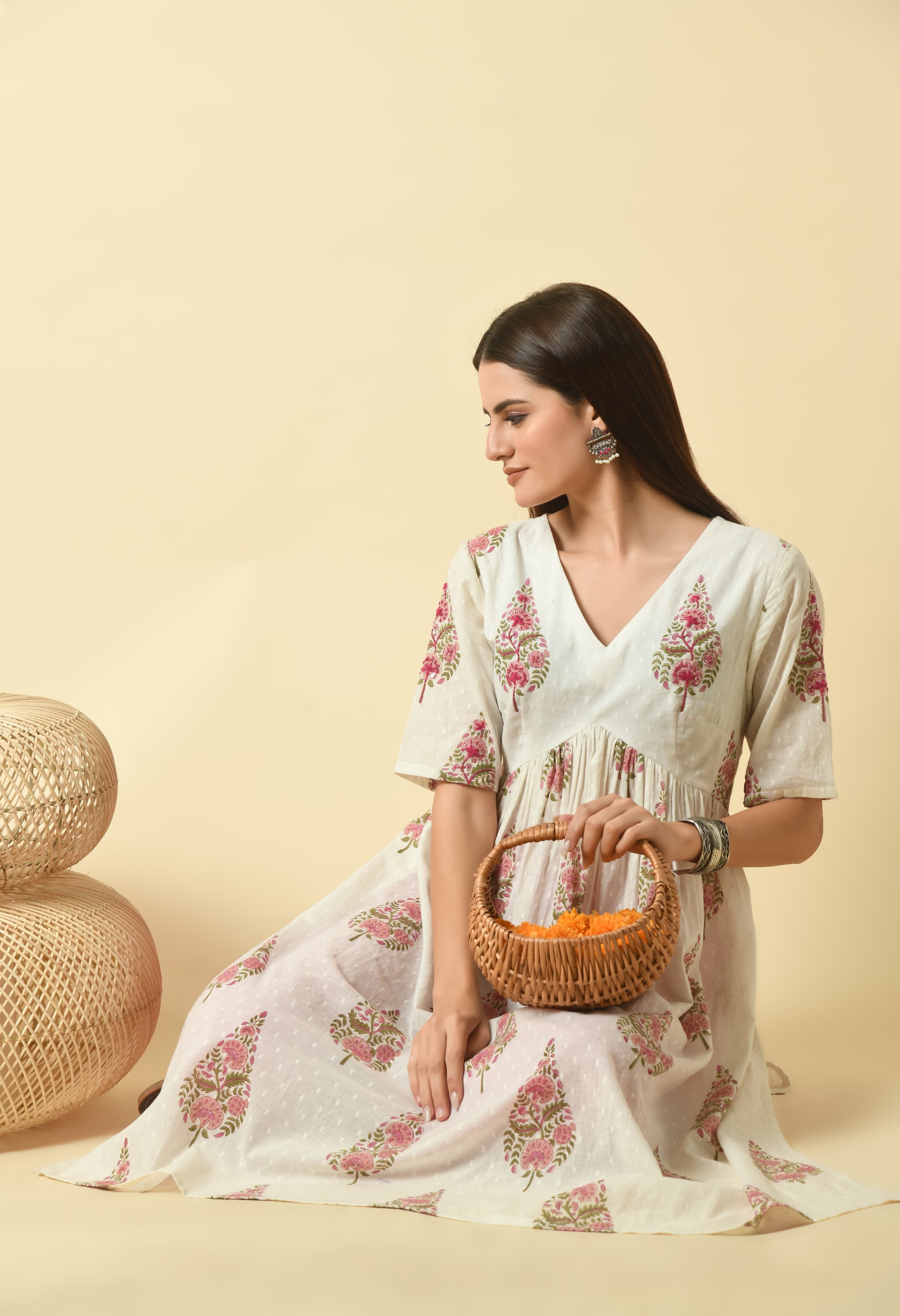 Aaliya Handblock Cotton Kurta Set | Women Pure Cotton Kurta Pant Set