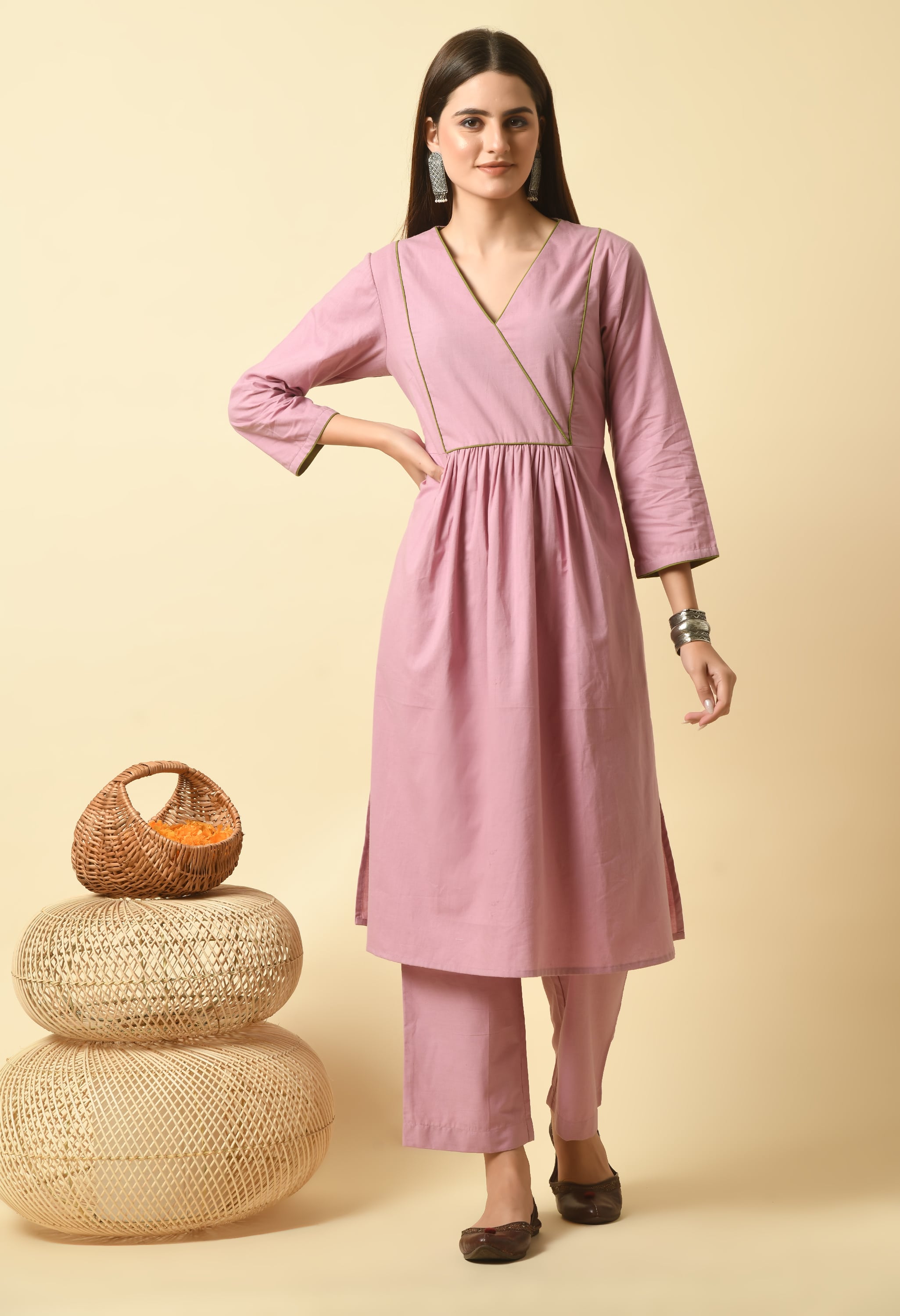 Easy Mauve Cotton Kurta Set | Mauve Kurtas Set Online
